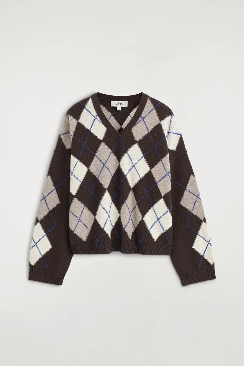 Argyle Wool-Alpaca V-Neck Sweater