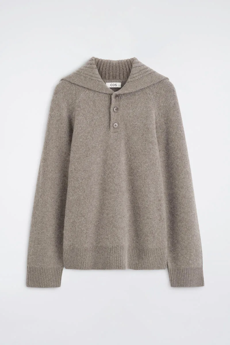 Buttoned Cashmere Mock-Neck Sweater by COS
