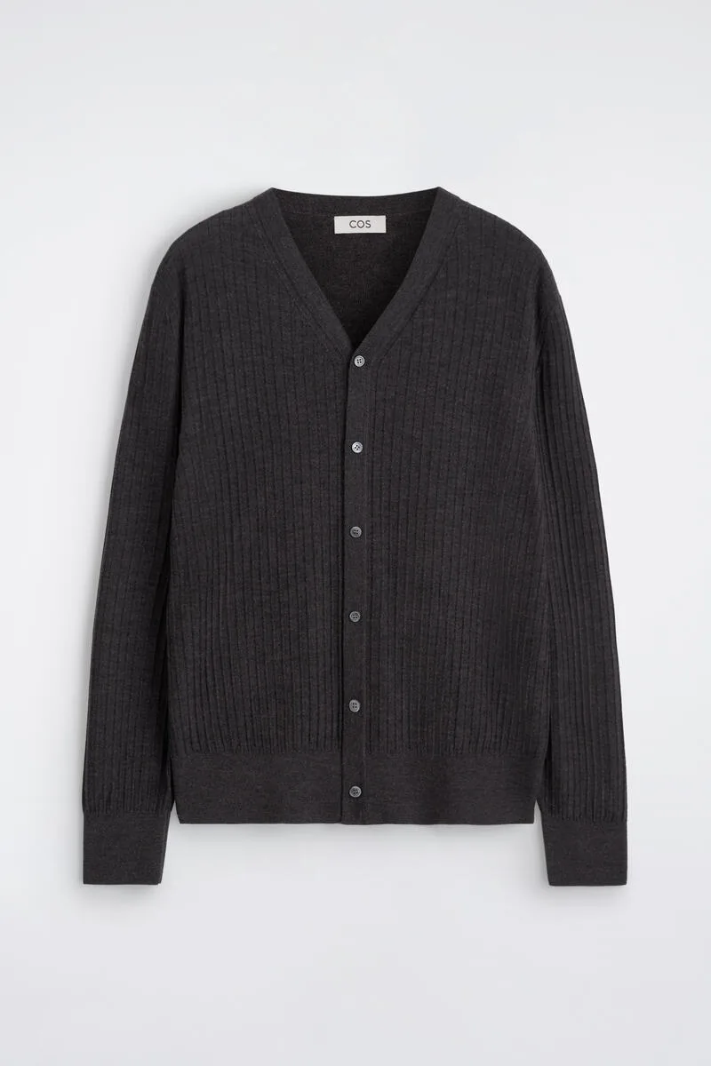 Ribbed Fine Merino Wool V-Neck Cardigan by COS