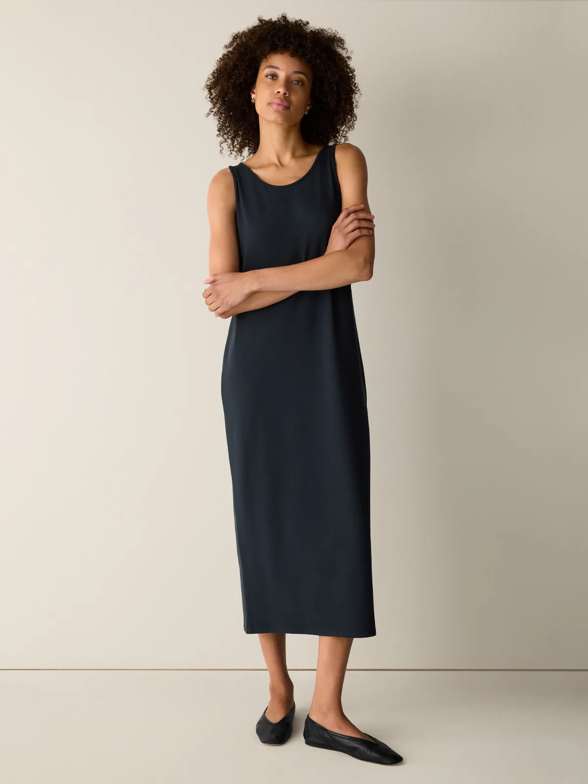Stretch Jersey Knit Scoop Neck Dress by EILEEN FISHER