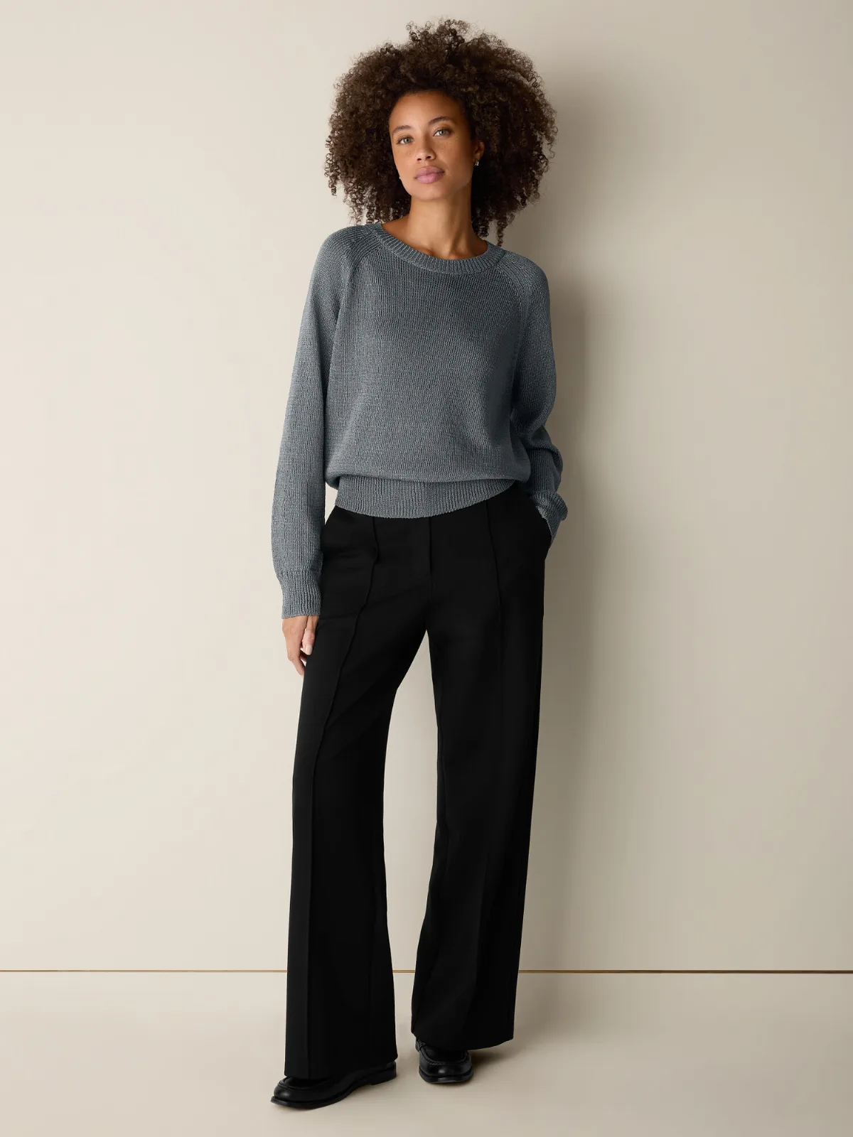 Washable Flex Ponte Pintuck Wide Trouser by EILEEN FISHER