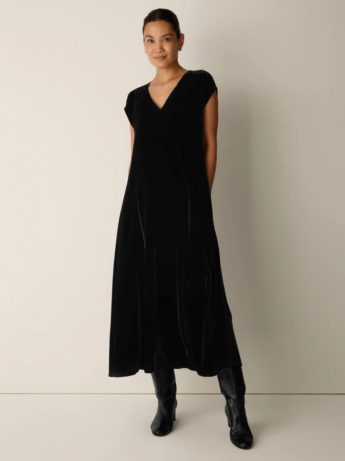 Velvet V-Neck Dress by EILEEN FISHER