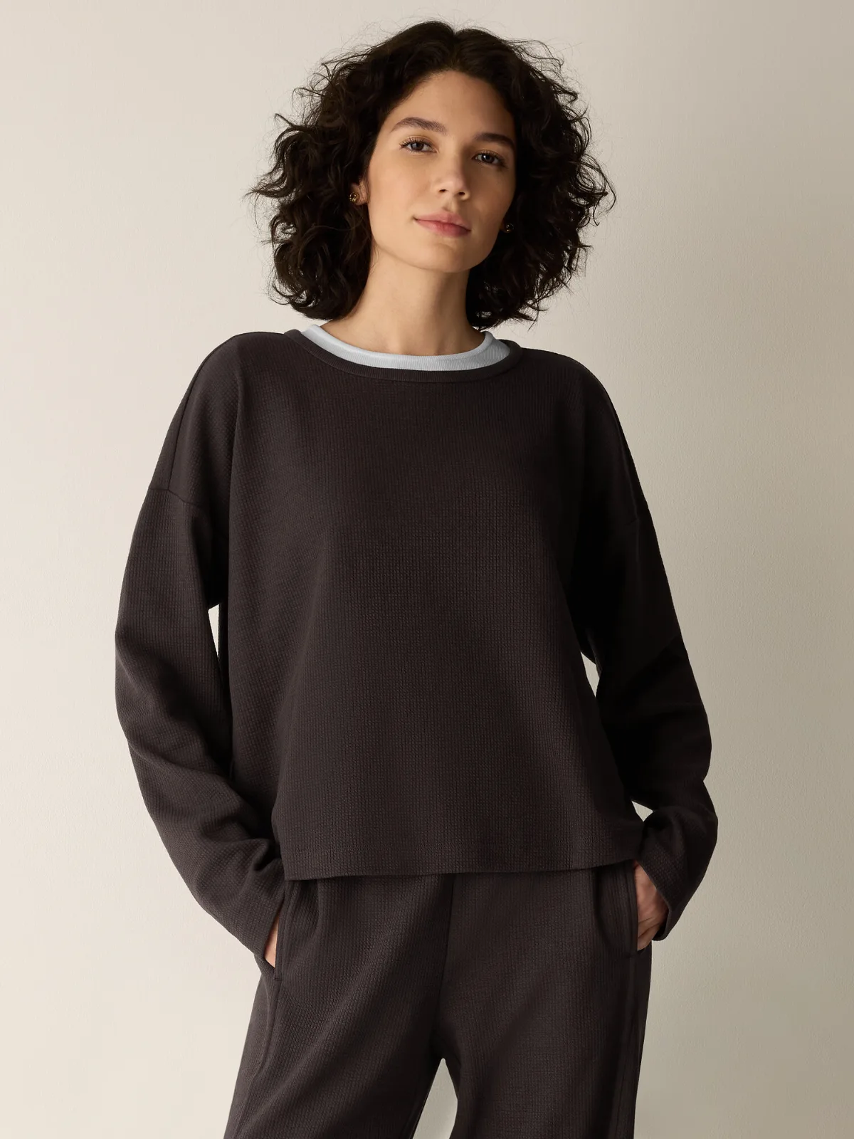 Waffle Cotton Blend Doubleknit Box-Top by EILEEN FISHER