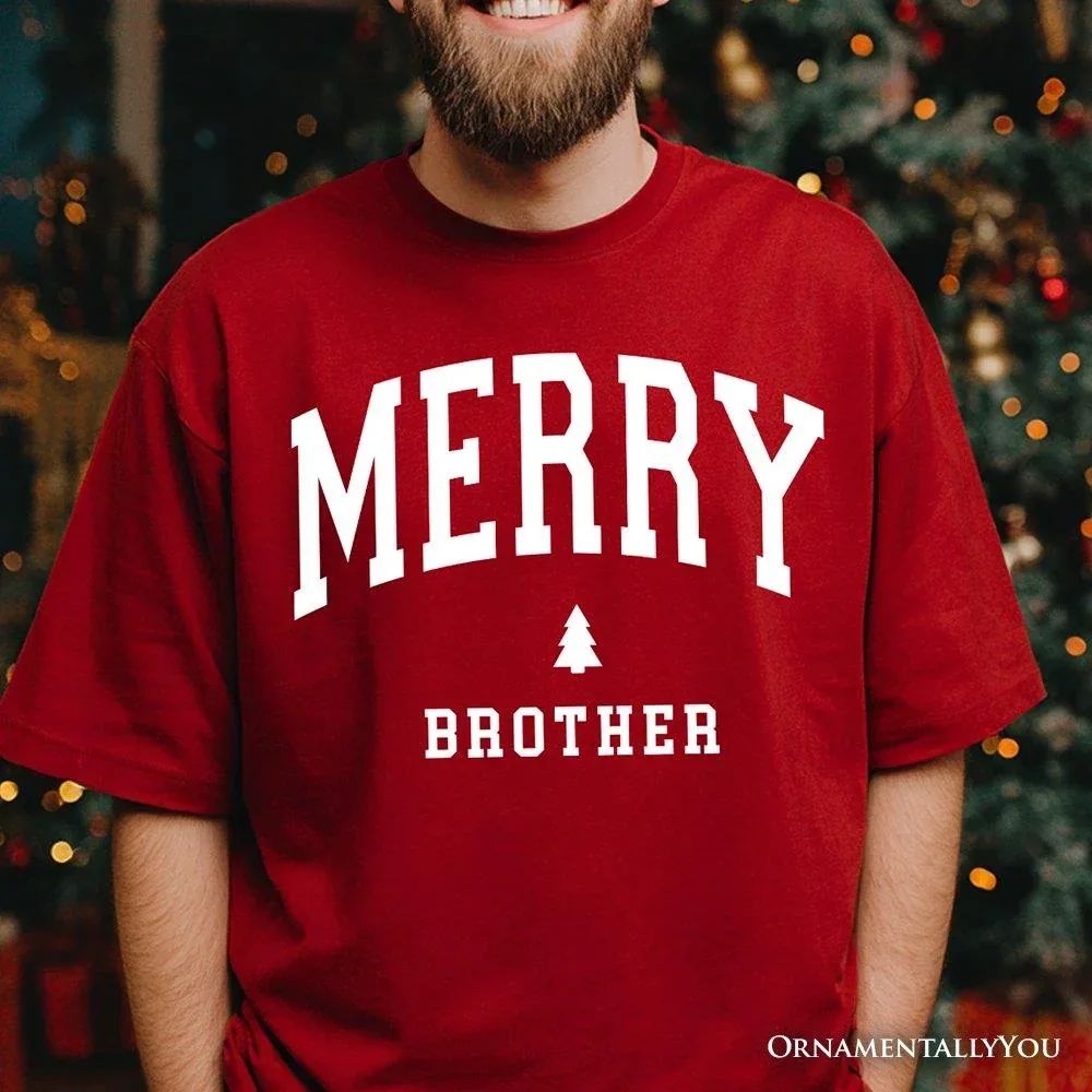 Retro Merry Brother T-Shirt Christmas Family Tee by OrnamentallyYou