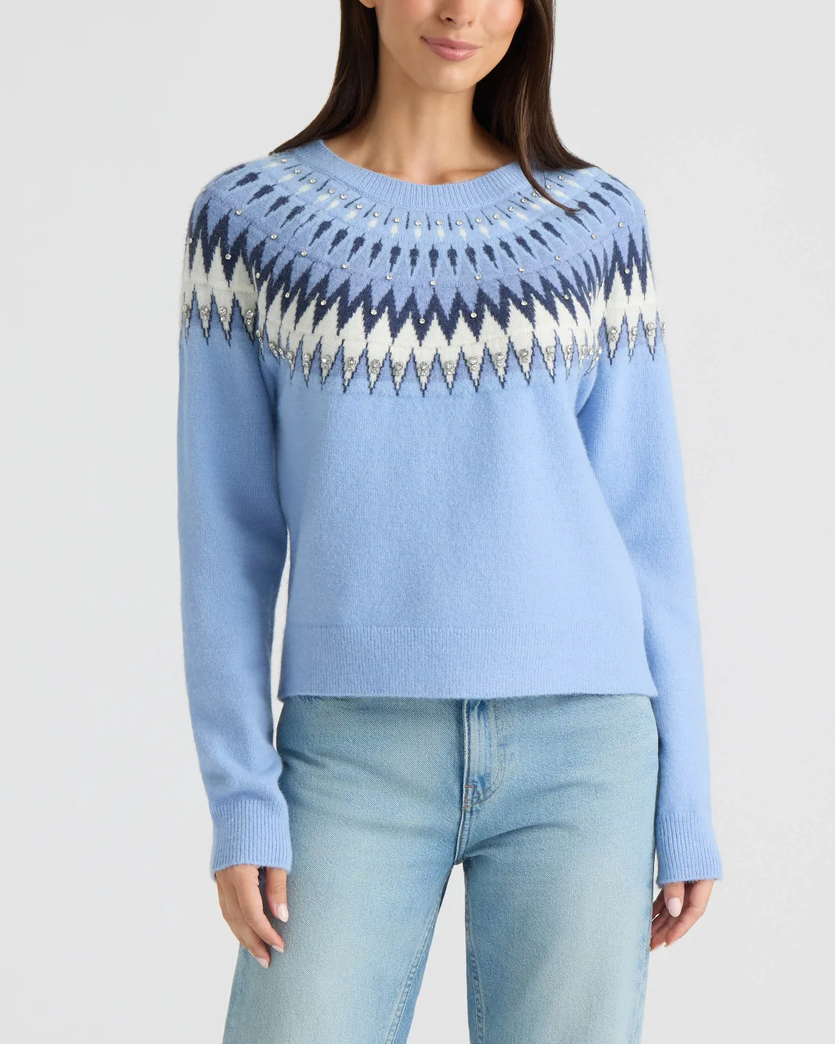 Fair Isle Sweater with Rhinestone Embellishments by Ellen Tracy