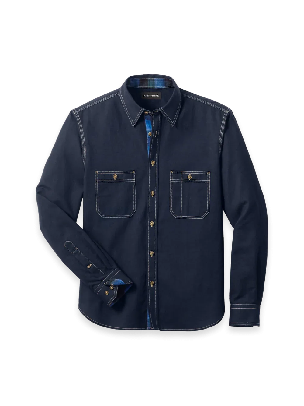 Slim Fit Cotton Solid Herringbone Utility Shirt by Paul Fredrick