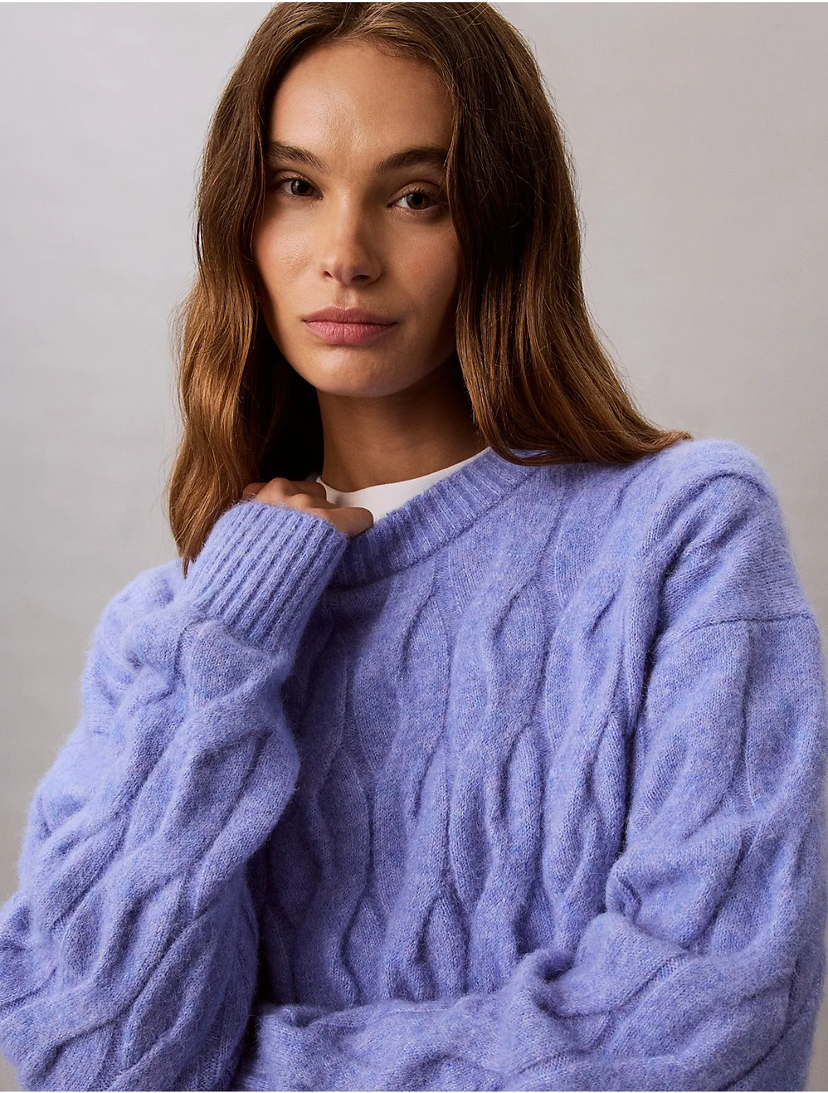 Wool Blend Cable Knit Sweater by Calvin Klein