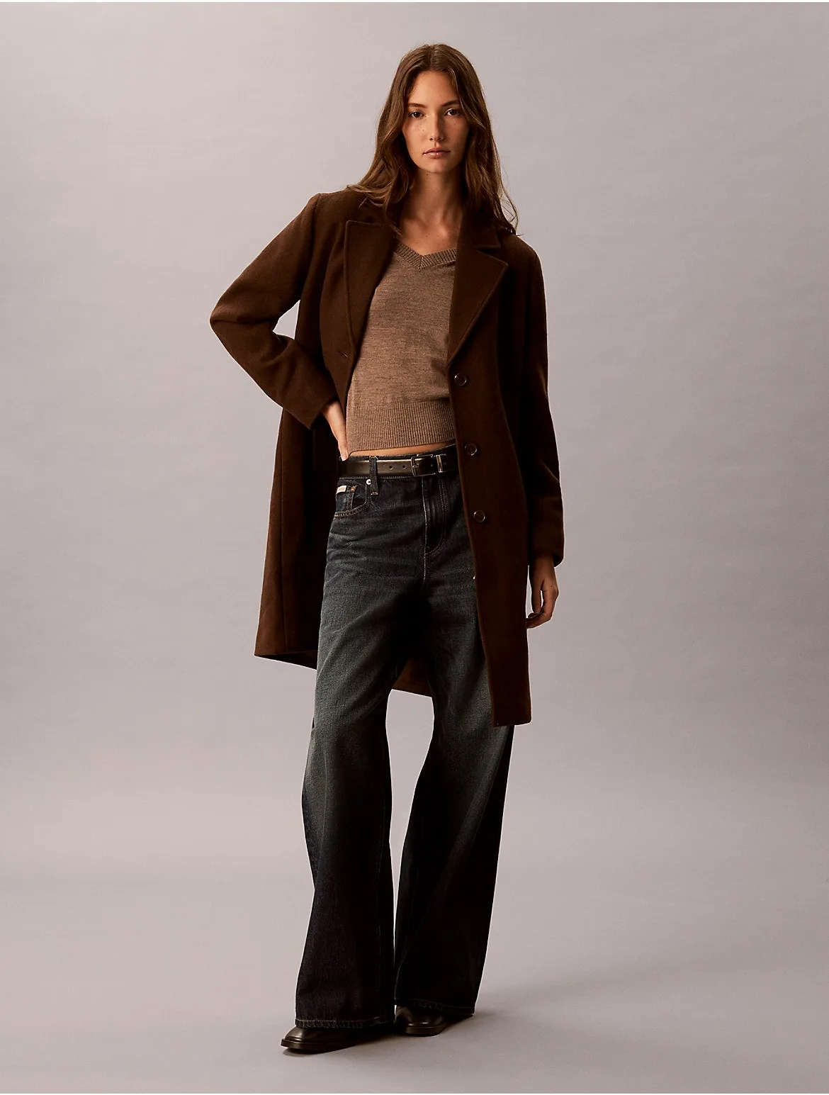 Wool Blend Tailored Coat by Calvin Klein