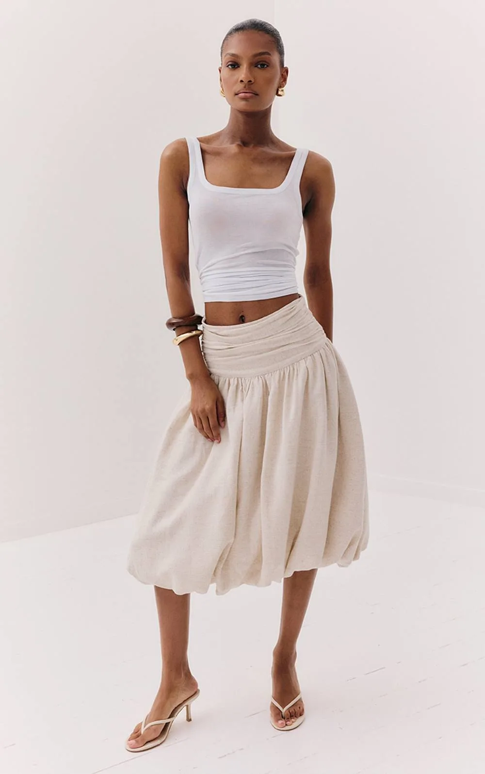 Cotton Volume Puffball Midi Skirt - Stone by PrettyLittleThing