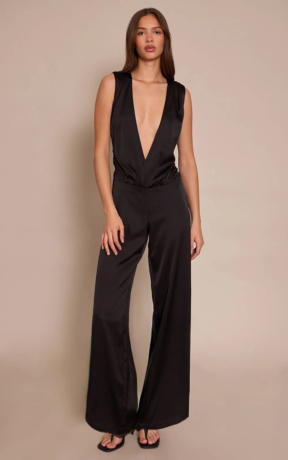 Satin Plunge Dropped Waist Jumpsuit by PrettyLittleThing