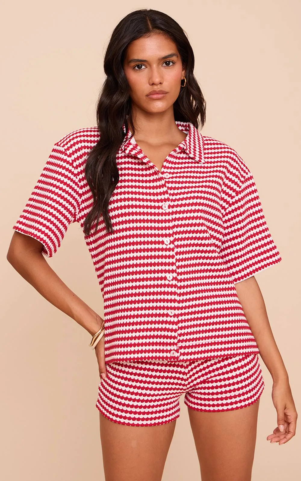 Textured Stripe Shirt Co-Ord by PrettyLittleThing