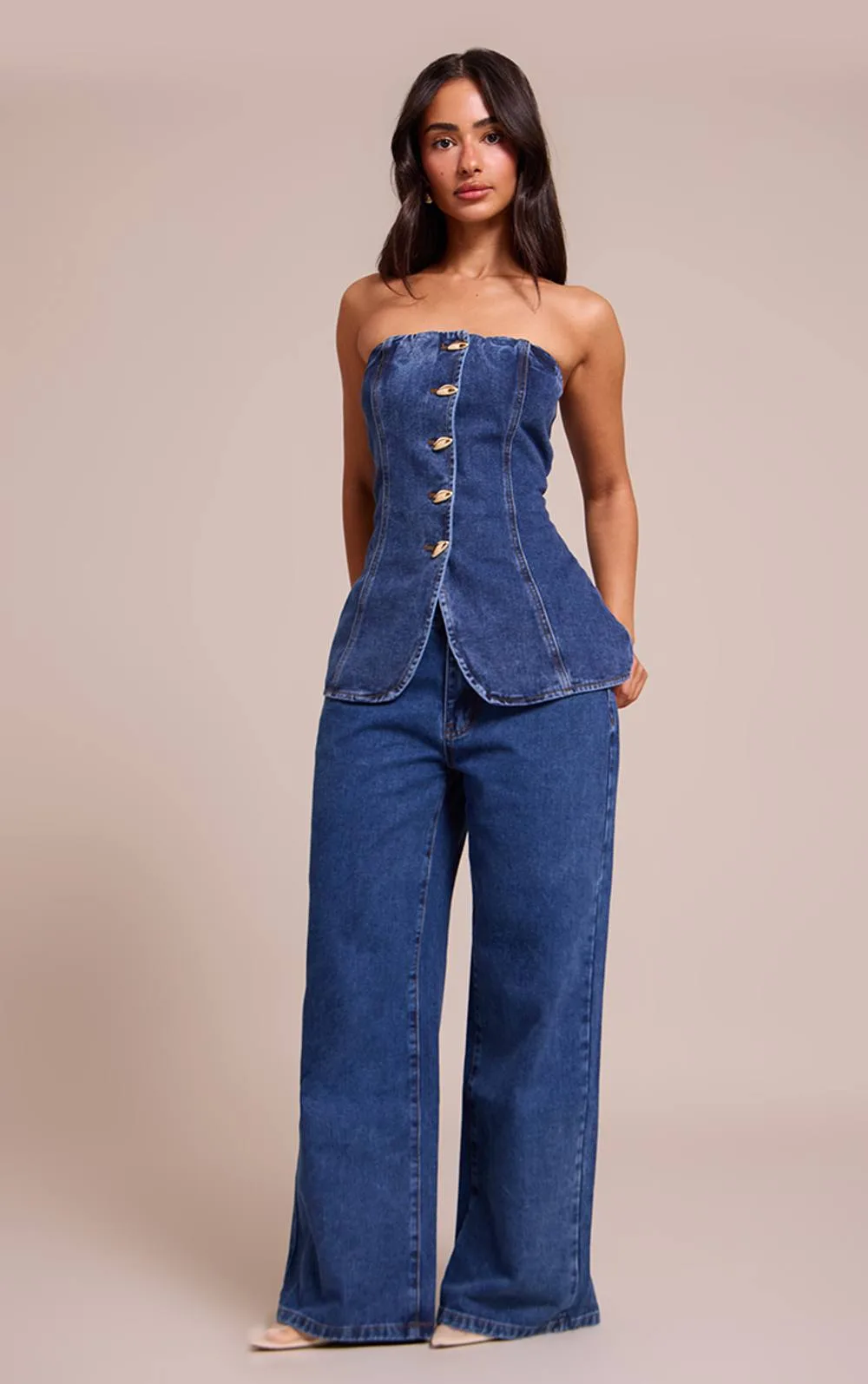 Wide Leg Mid Rise Denim Jeans by PrettyLittleThing