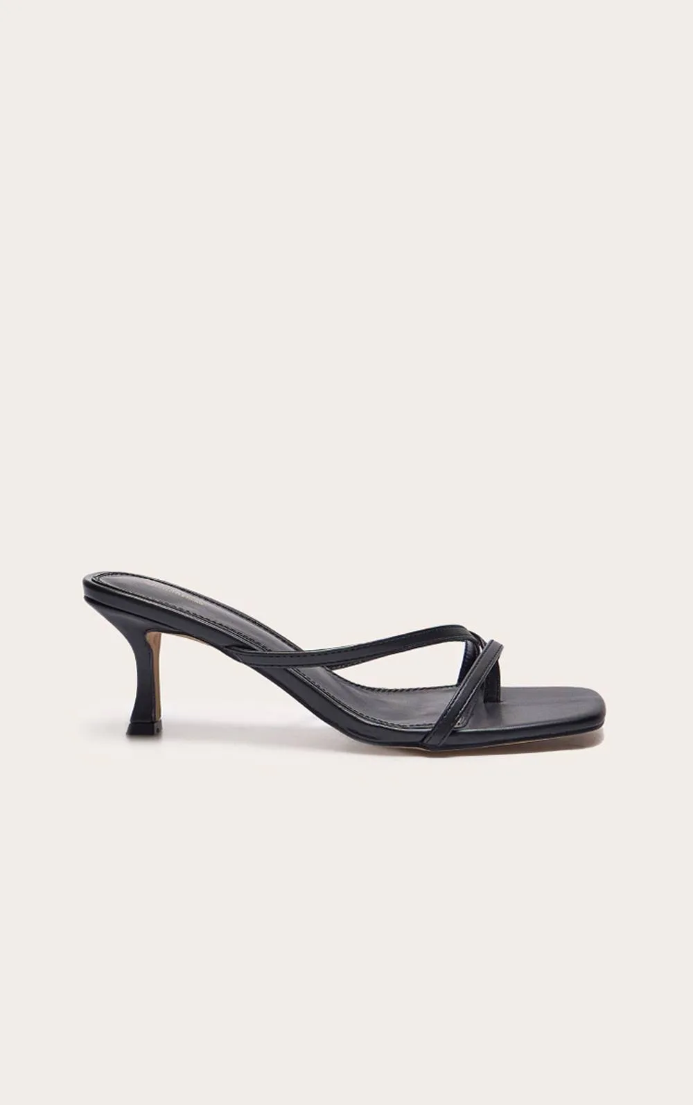 Pu Square Toe Strappy Toe Thong Mid Heeled Mules by PrettyLittleThing