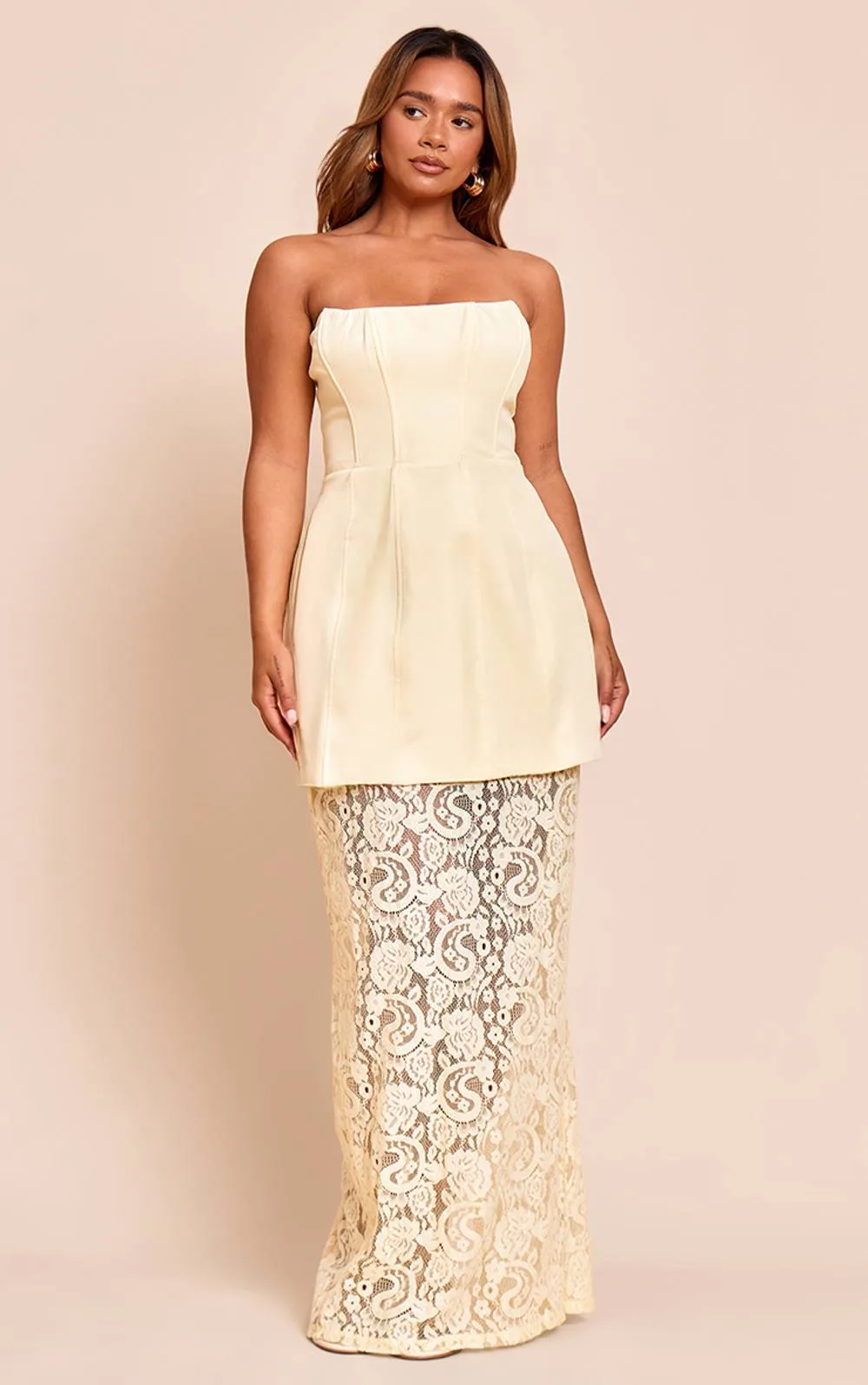 Shape Structured a Line Lace Hem Maxi Dress by PrettyLittleThing