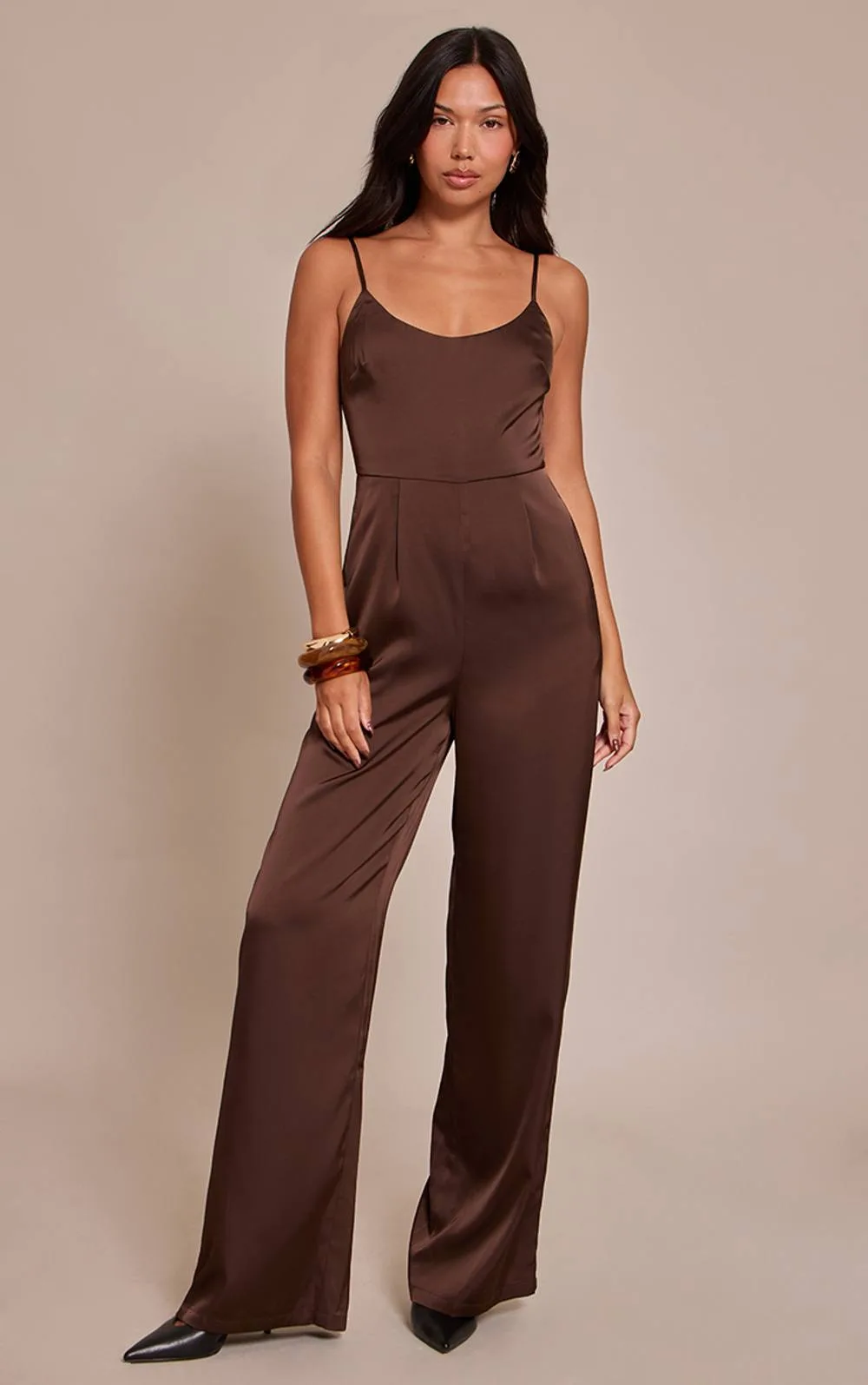 Satin Scoop Neck Straight Leg Jumpsuit