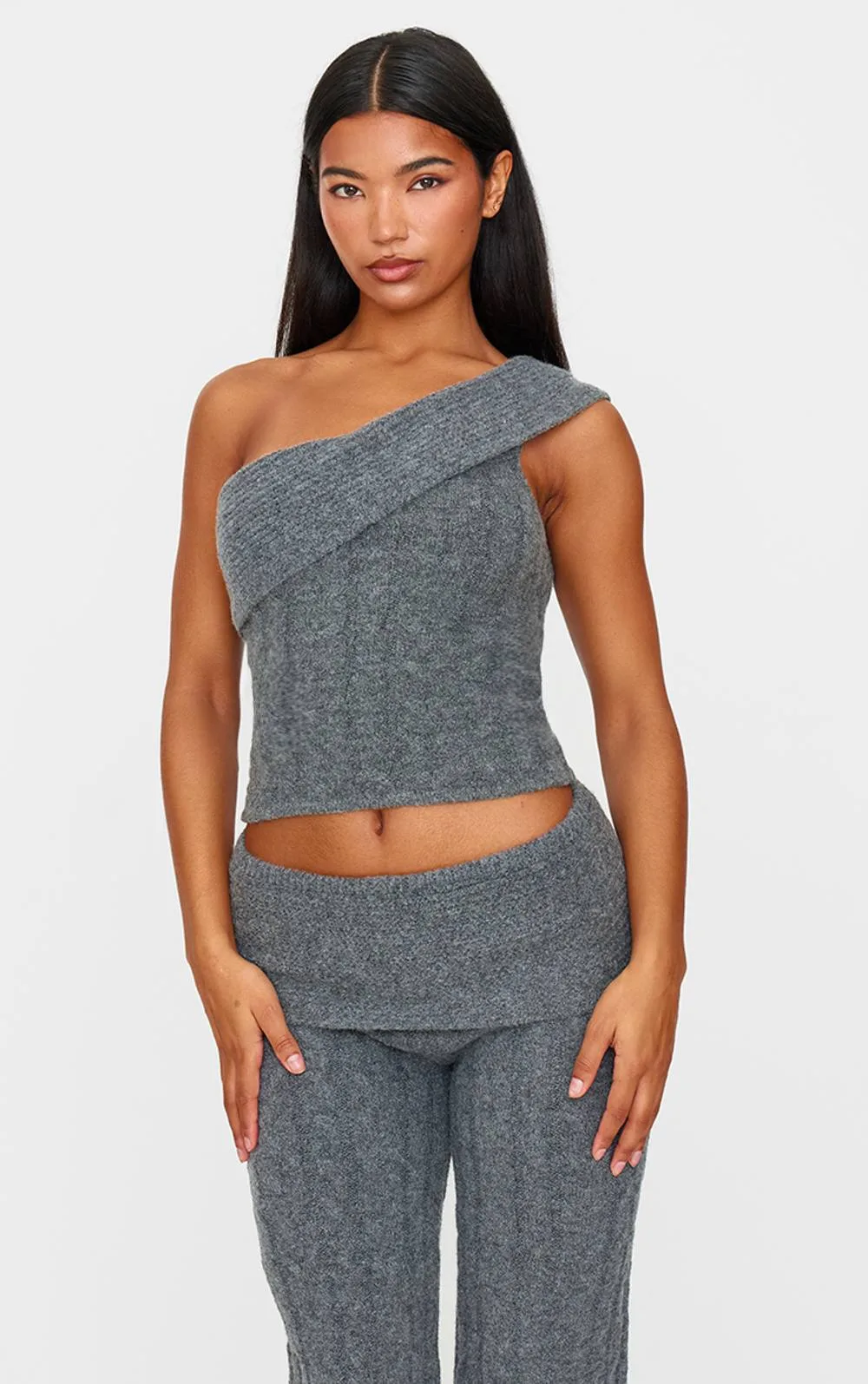 Marl Textured Knit Foldover Bandeau Top