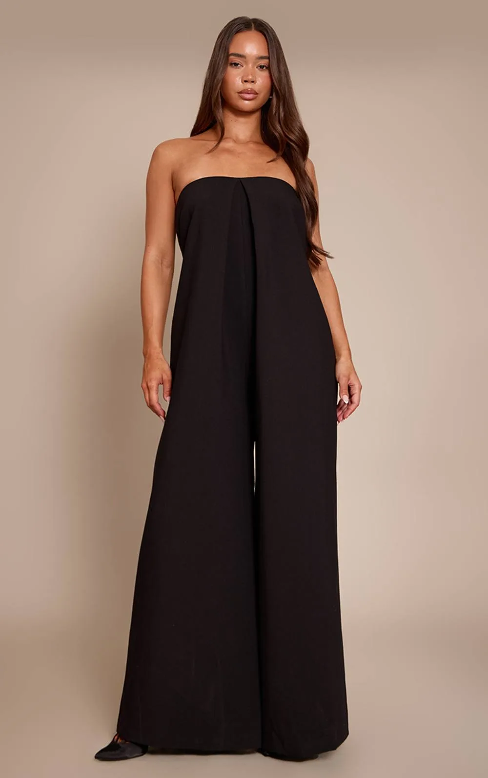 PLT Label Pleat Detail Bandeau Wide Leg Jumpsuit - Stone by PrettyLittleThing