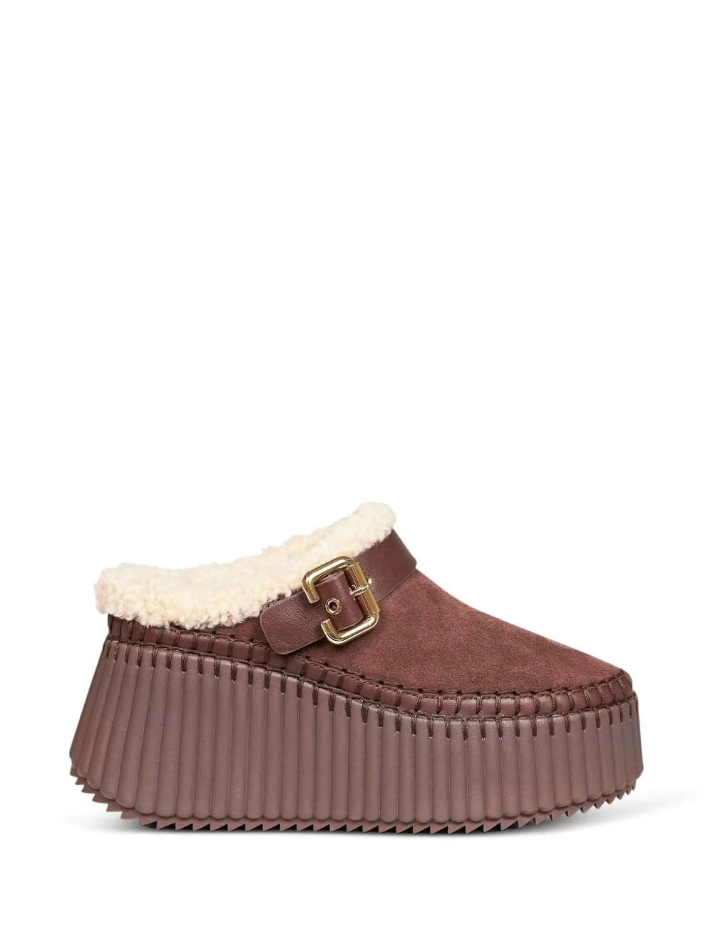 Nama Buckle Shearling Mules by Chloé