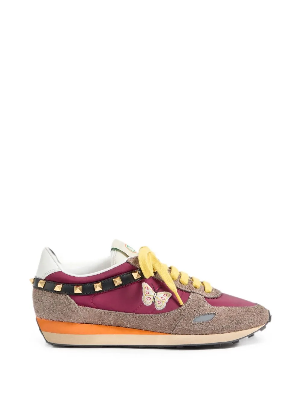 Stud Up Trainers in Split Leather and Nylon with Butterfly Embroidery by Valentino Garavani