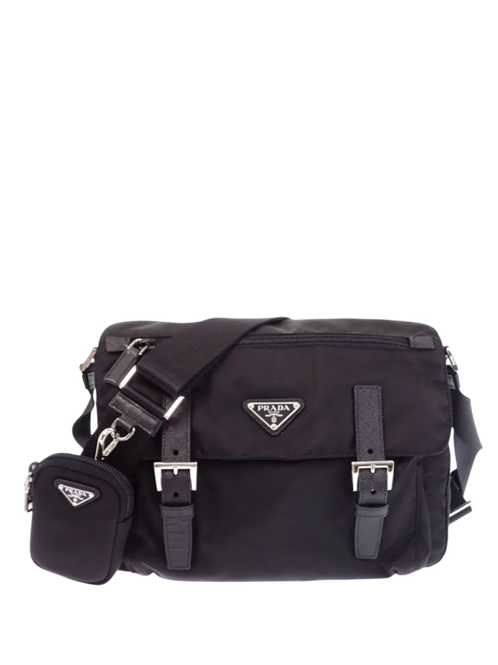 2013-2026 Saffiano Trimmed Re Nylon Double Buckle Messenger Bag Crossbody Bag by Prada Pre-Owned