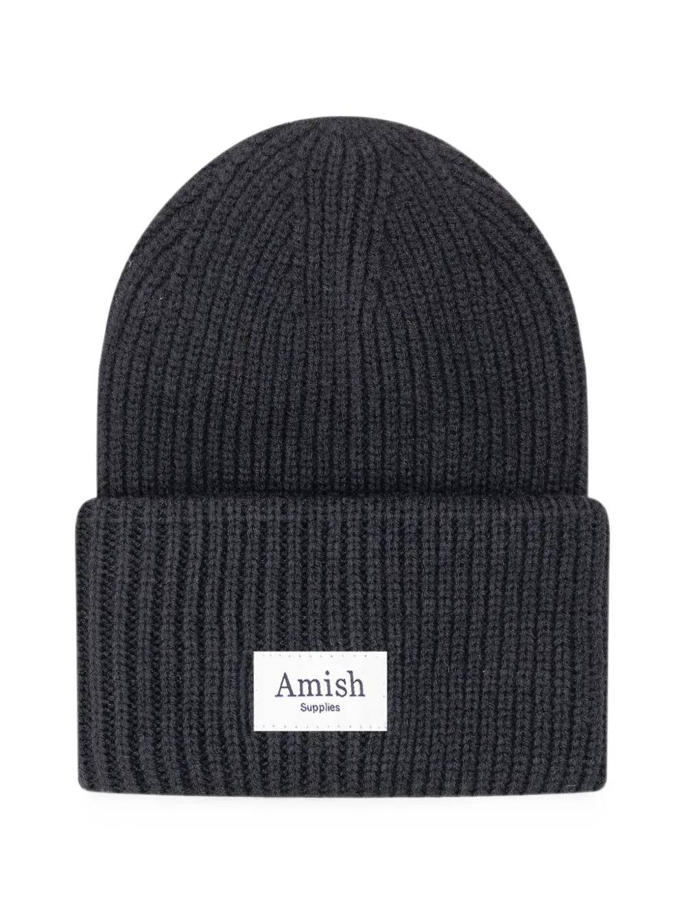 Ribbed-Knit Logo-Patch Beanie Hat by AMISH