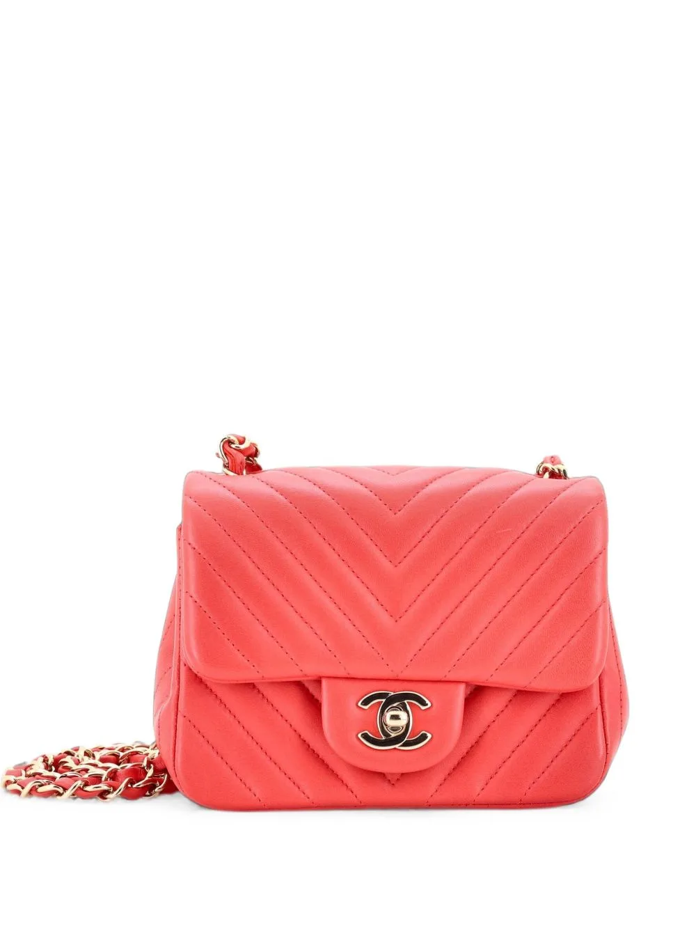 Square Classic Single Flap Bag Chevron Lambskin Mini Crossbody Bag by CHANEL Pre-Owned