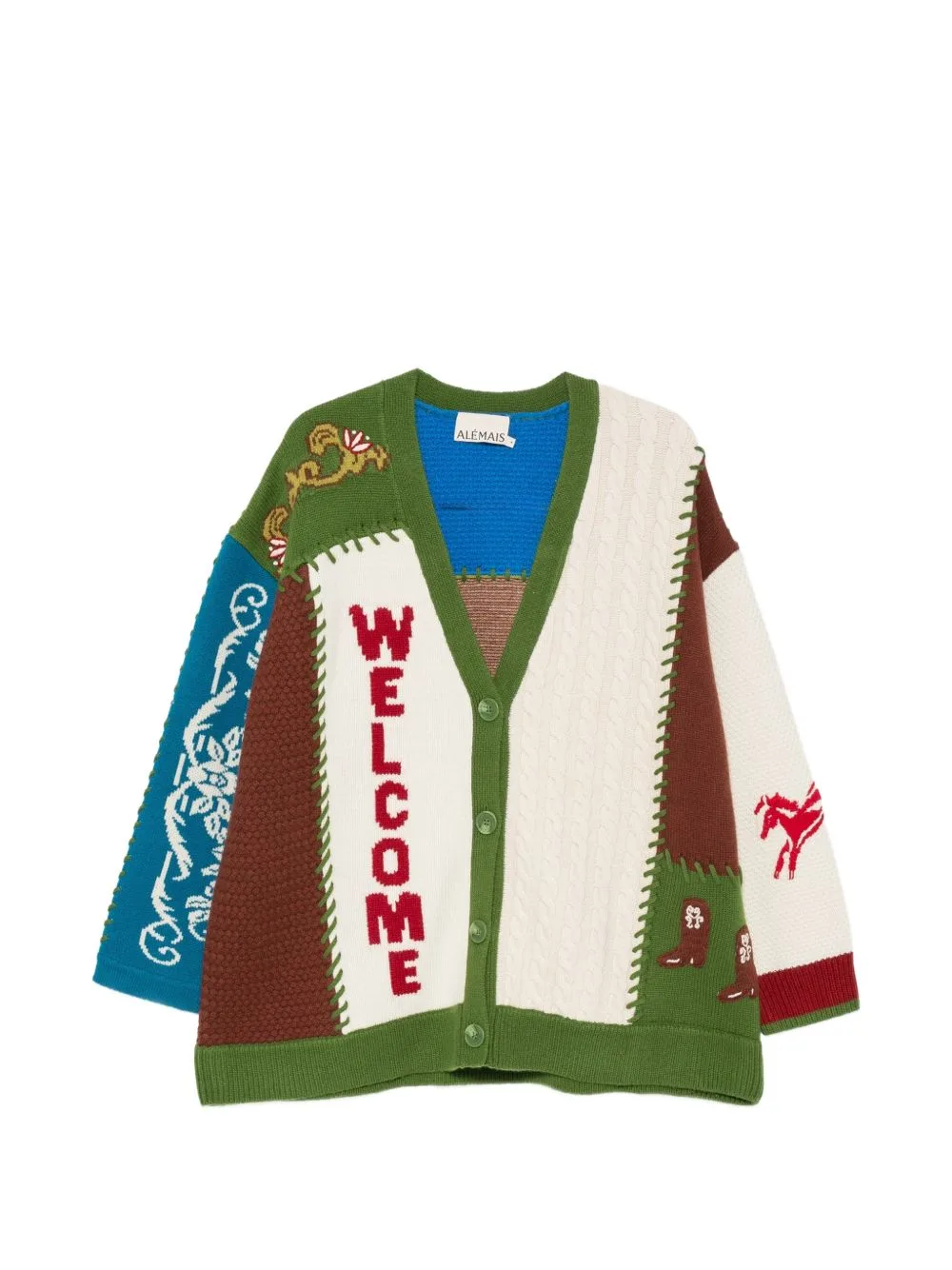 Patchwork Intarsia-Knit Cardigan
