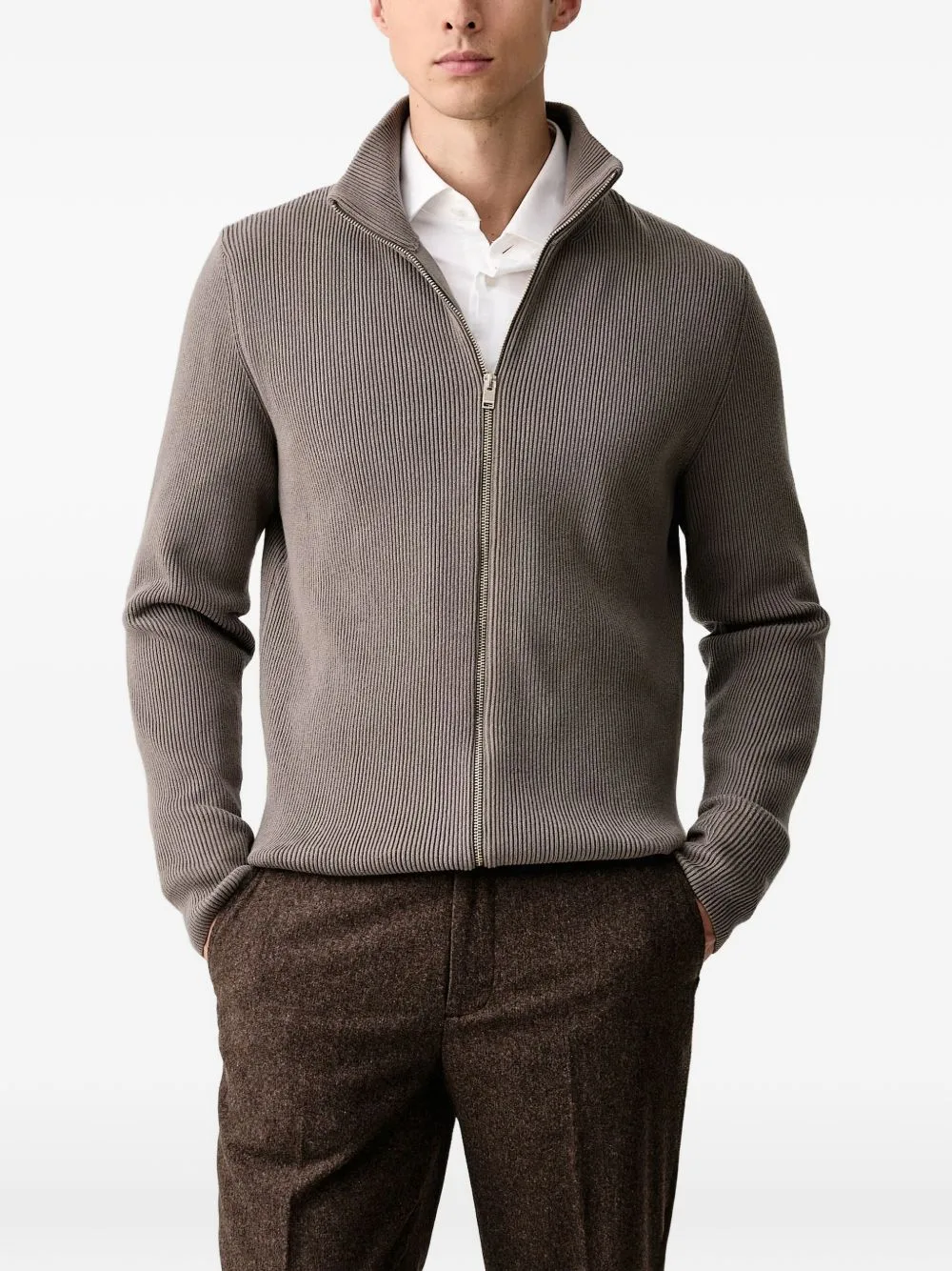 Ribbed-Knit Zip-Up Cardigan by Lindbergh