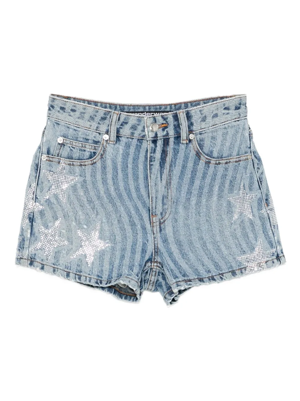 Crystal-Embellished Striped Denim Shorts by Alexander Wang