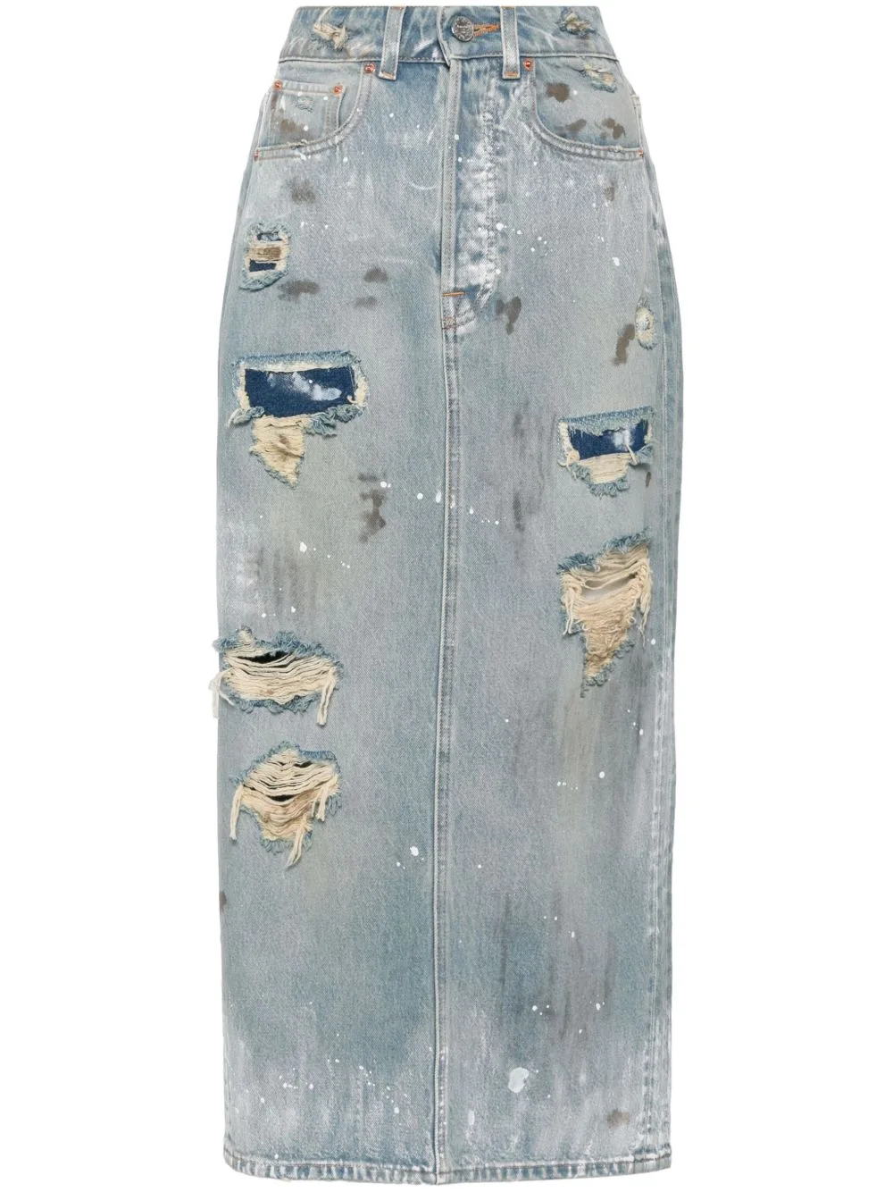 Distressed-Effect Denim Midi Skirt by VETEMENTS