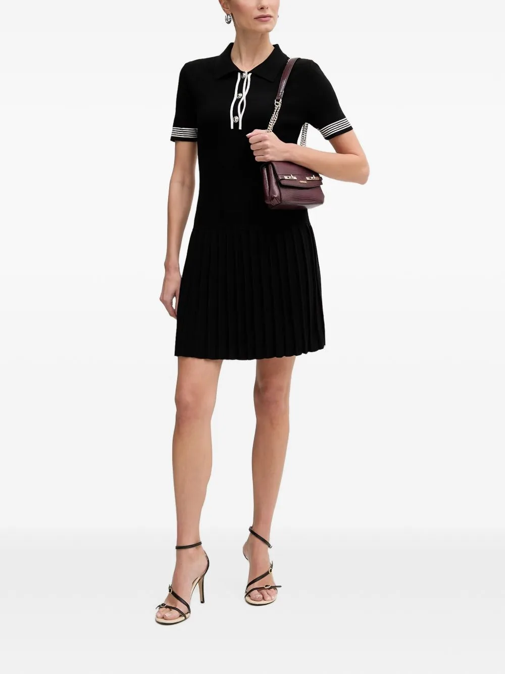 Pleated-Skirt Polo Mini Dress by Morgan