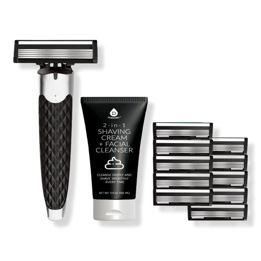 Premium Shaving Kit with Alloy Metal Handle by PURSONIC