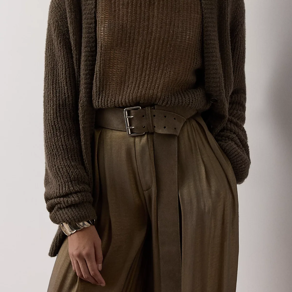 Calf-Suede Double-Prong Long Belt by Ralph Lauren Collection