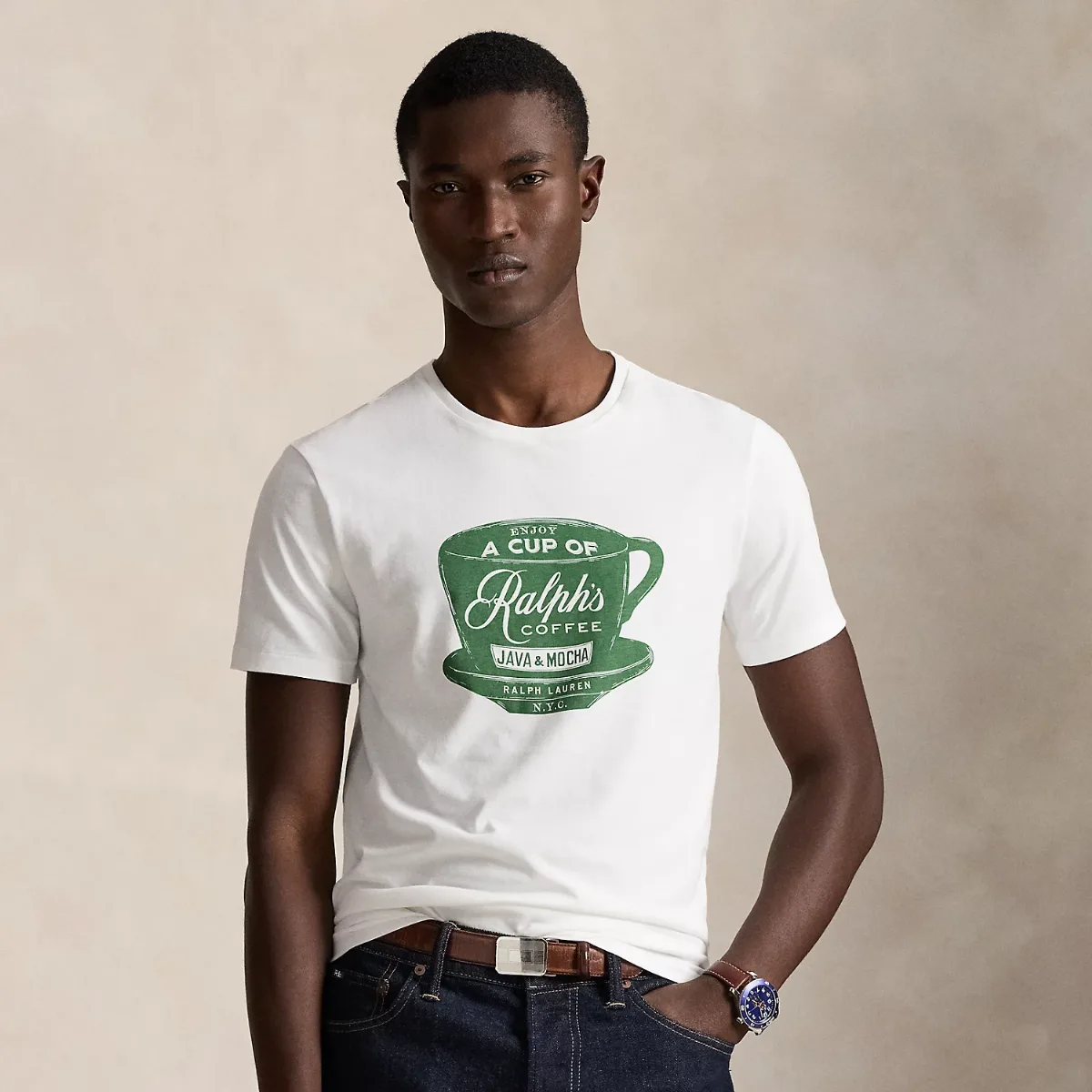 Custom Slim Fit Ralph Lauren's Coffee T-Shirt by Polo Ralph Lauren