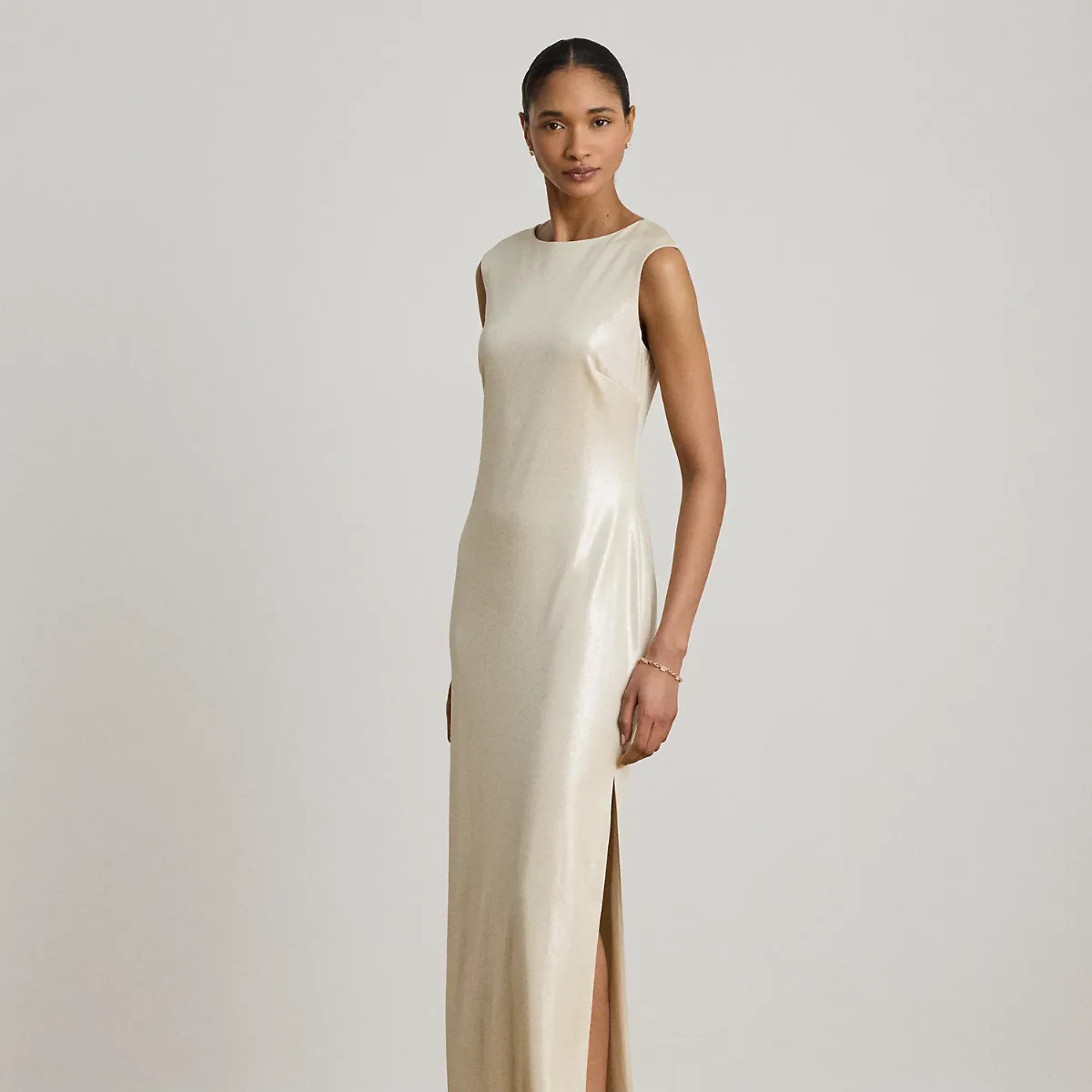 Metallic Jersey Boatneck Gown by Lauren Ralph Lauren