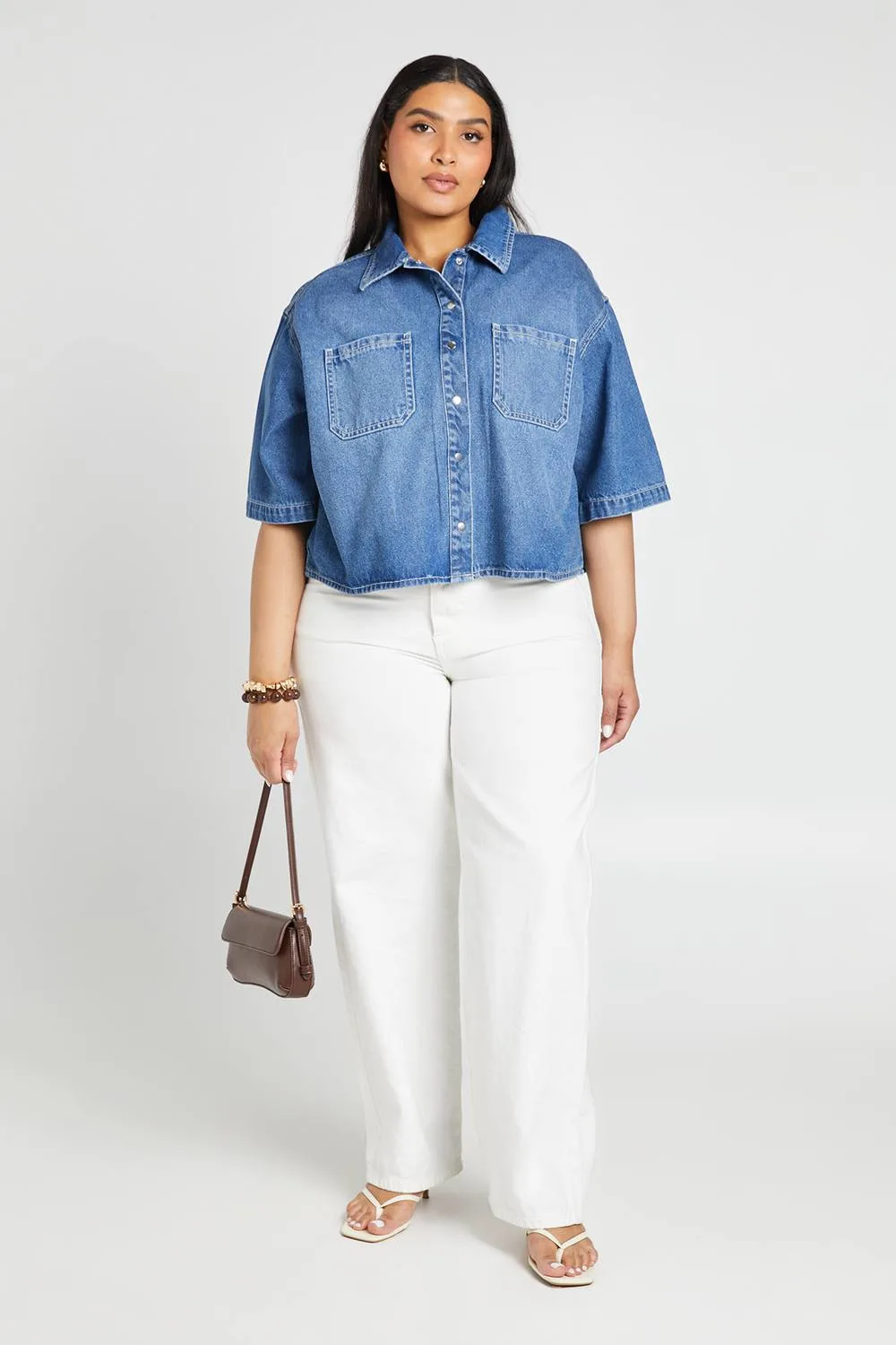 Oversized Short Sleeve Denim Shirt by boohoo