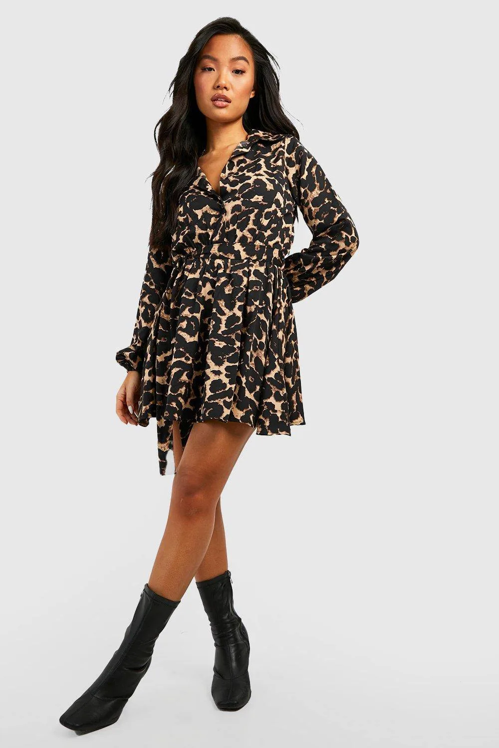 Leopard Print Skater Shirt Dress by boohoo