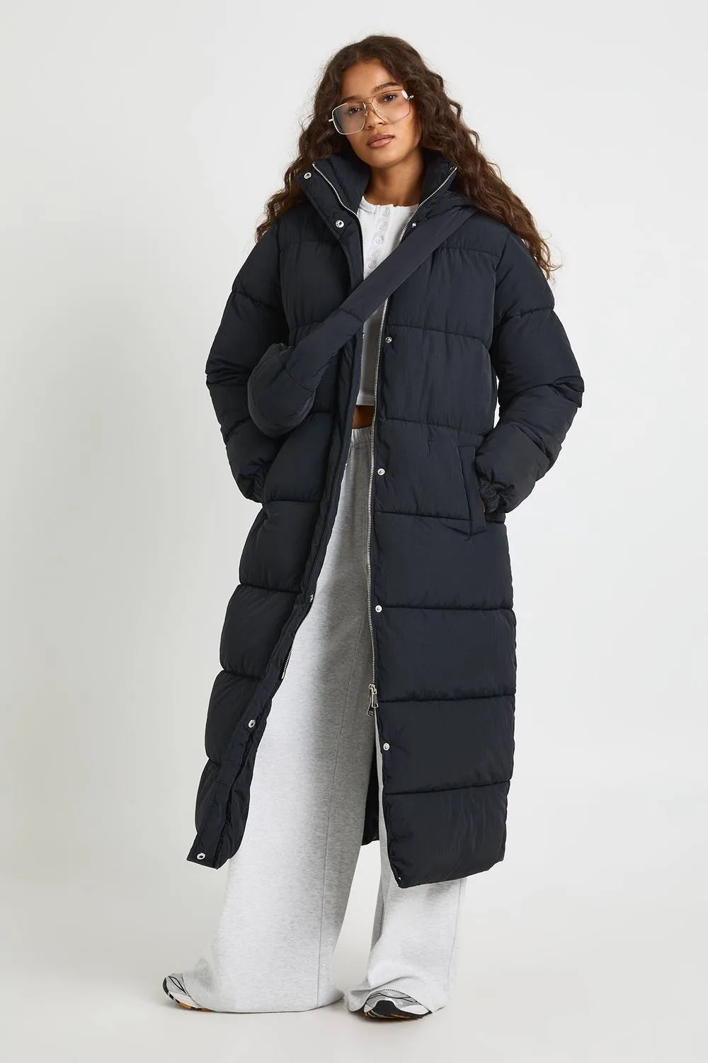 Hooded Maxi Puffer with Bag by boohoo