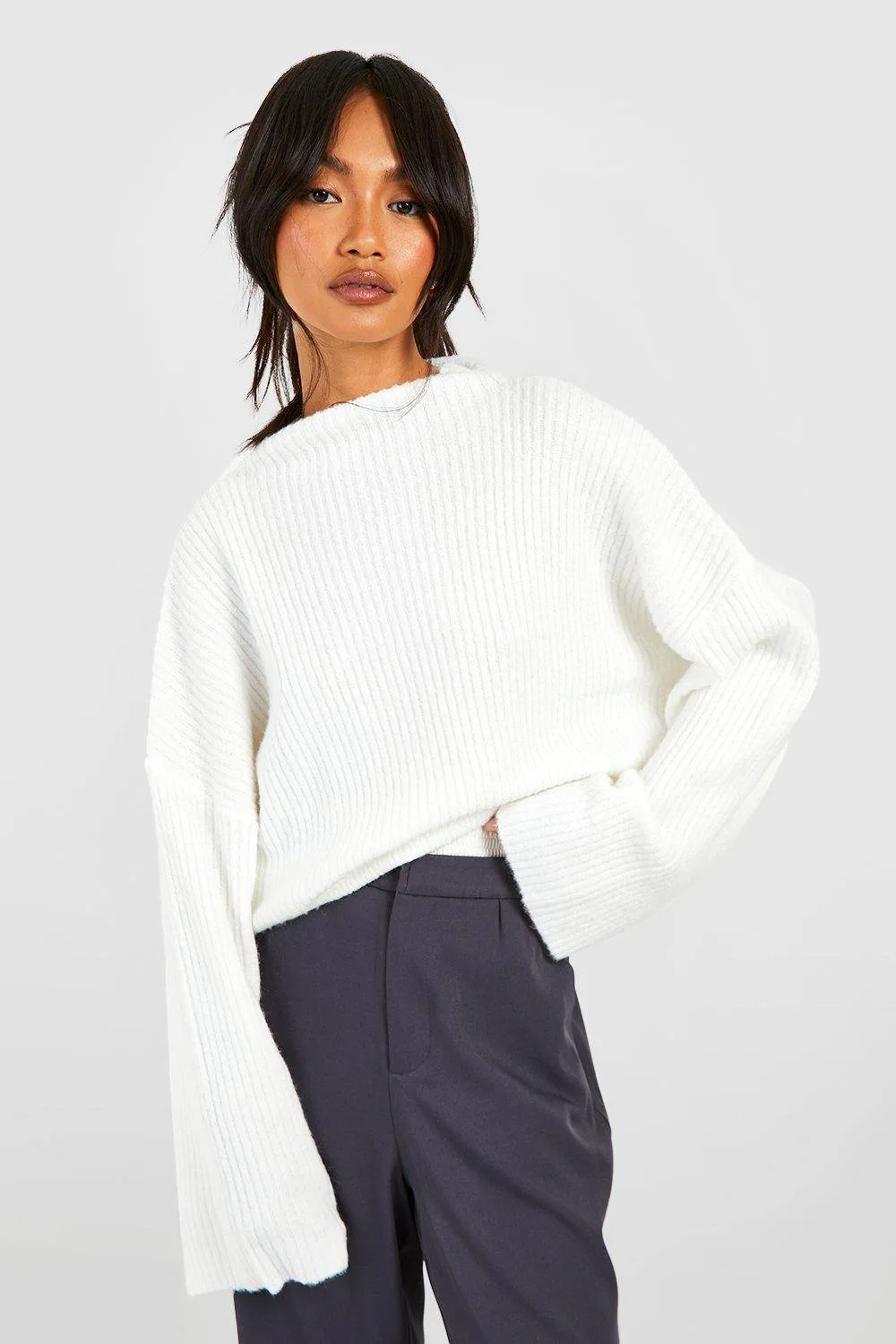 Soft Rib Knit High Neck Jumper by boohoo