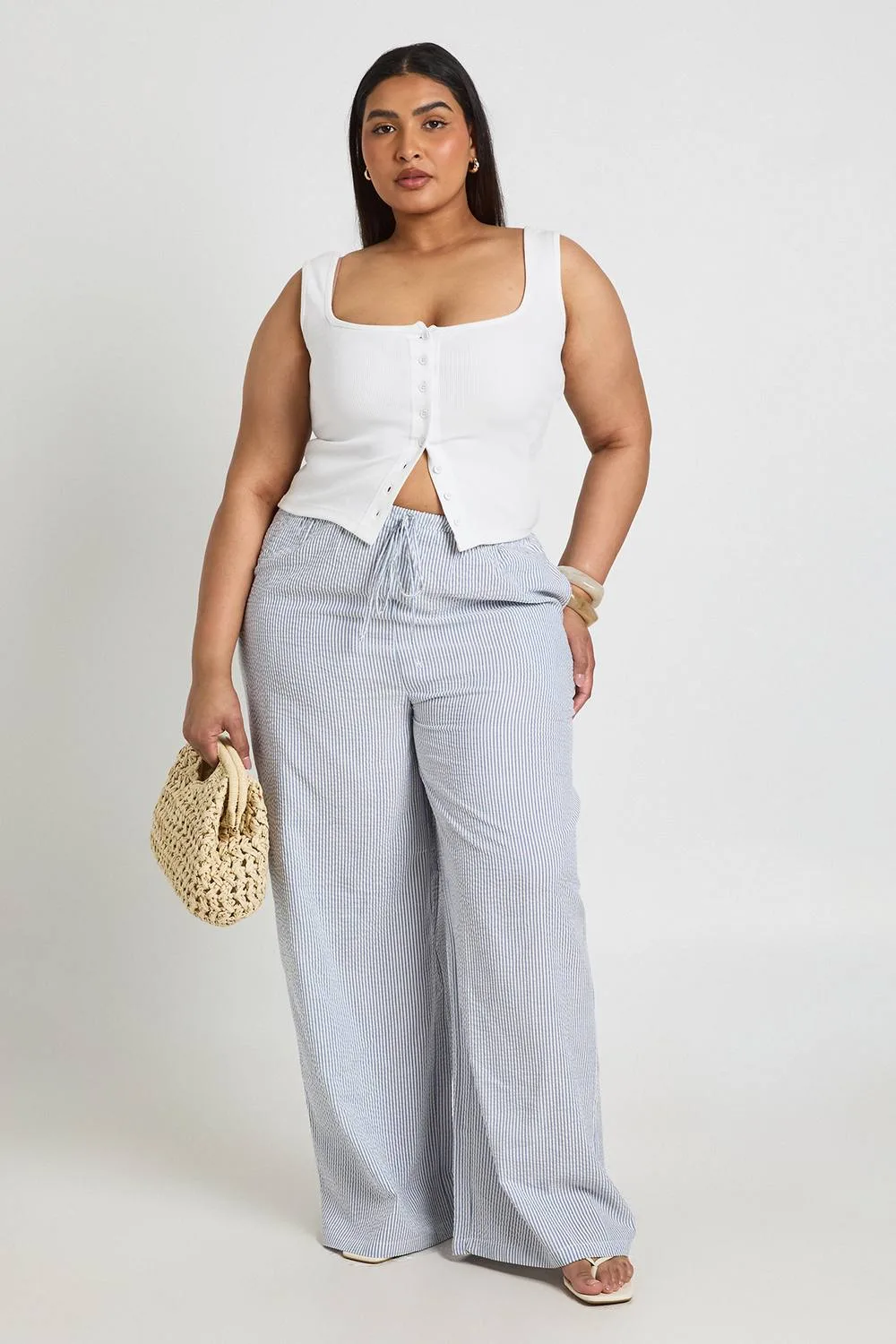 Stripe Drawstring Wide Leg Trouser