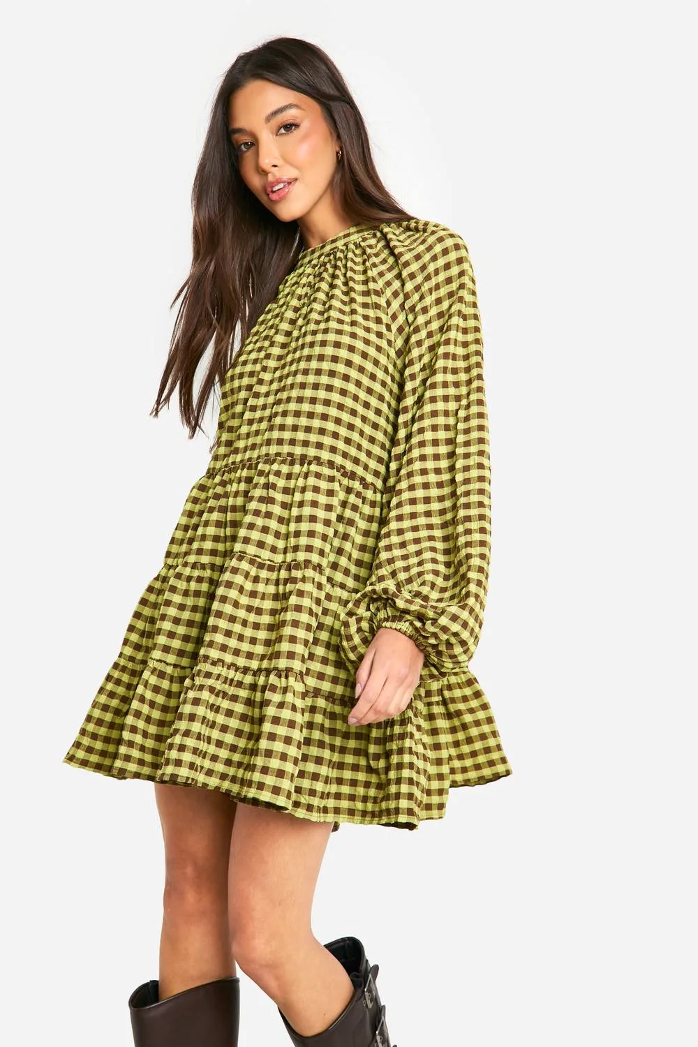 Textured Check Smock Dress by boohoo