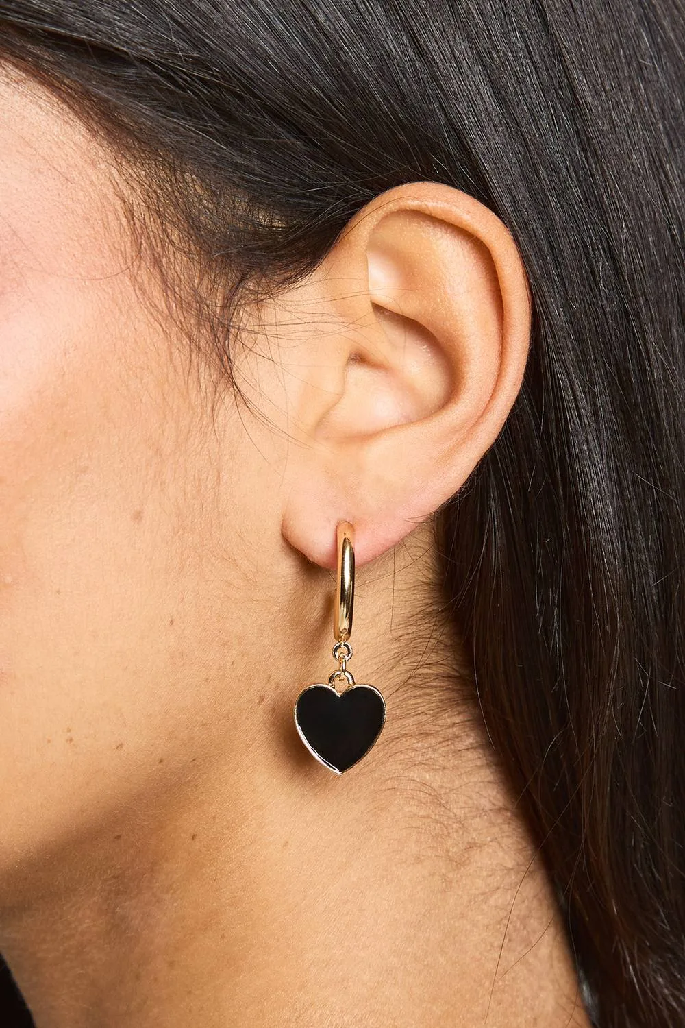Black Enamel Heart Drop Hoop Earrings by boohoo