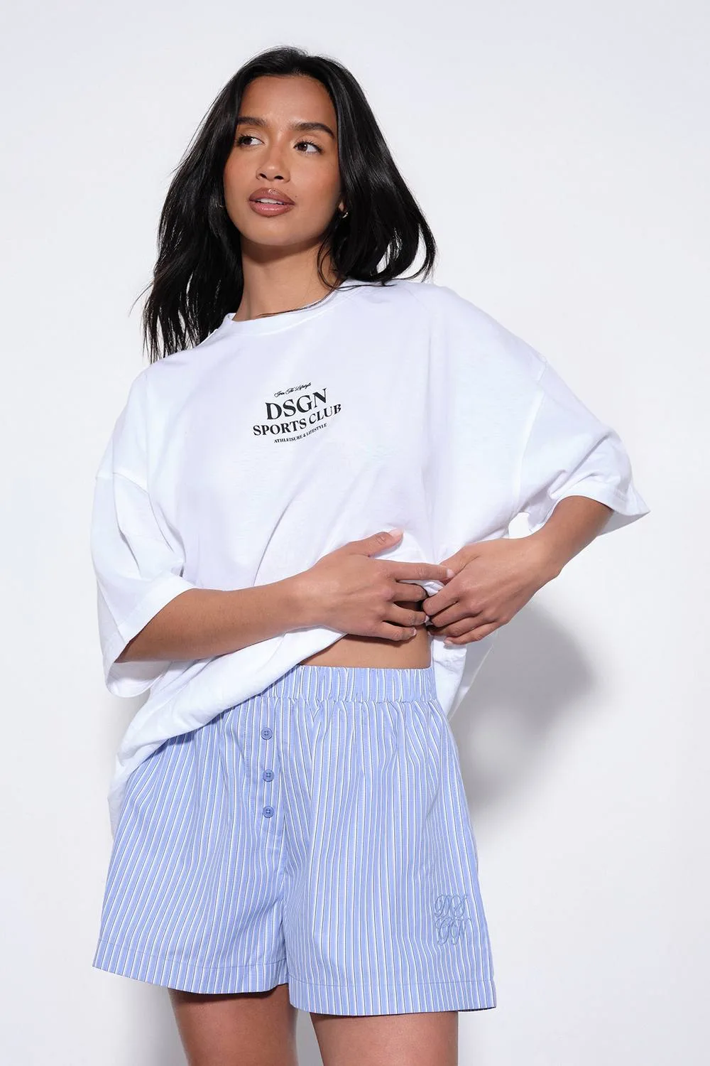 Henley Button Stripe Poplin Short by DSGN Studio