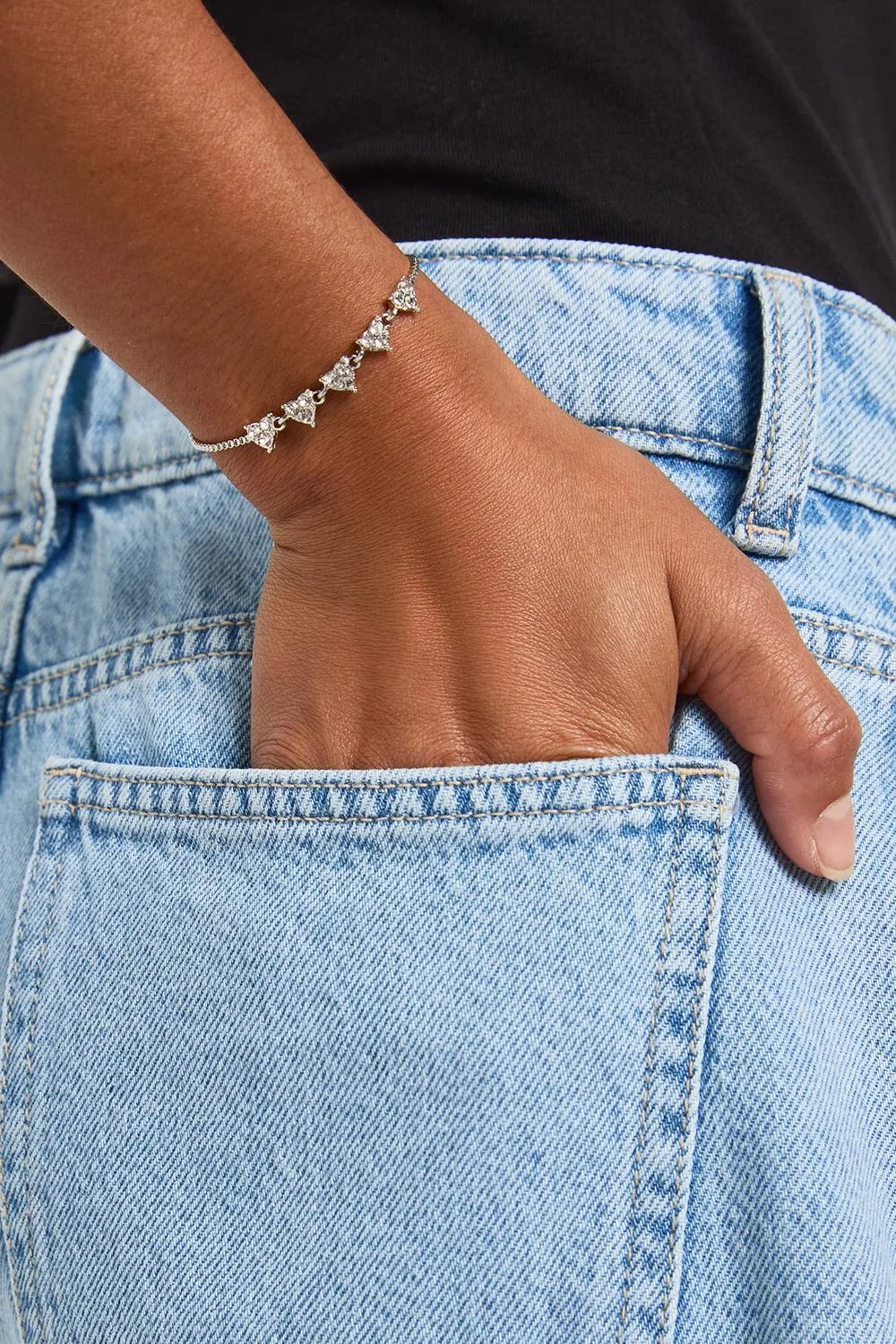 Diamante Hearts Toggle Bracelet by boohoo