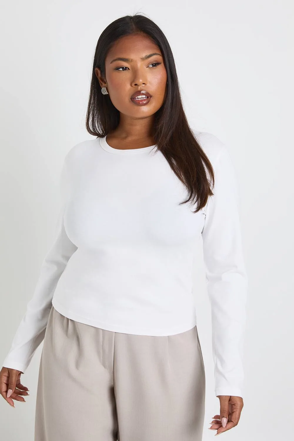 Basic Long Sleeve Fitted Longline Top by boohoo