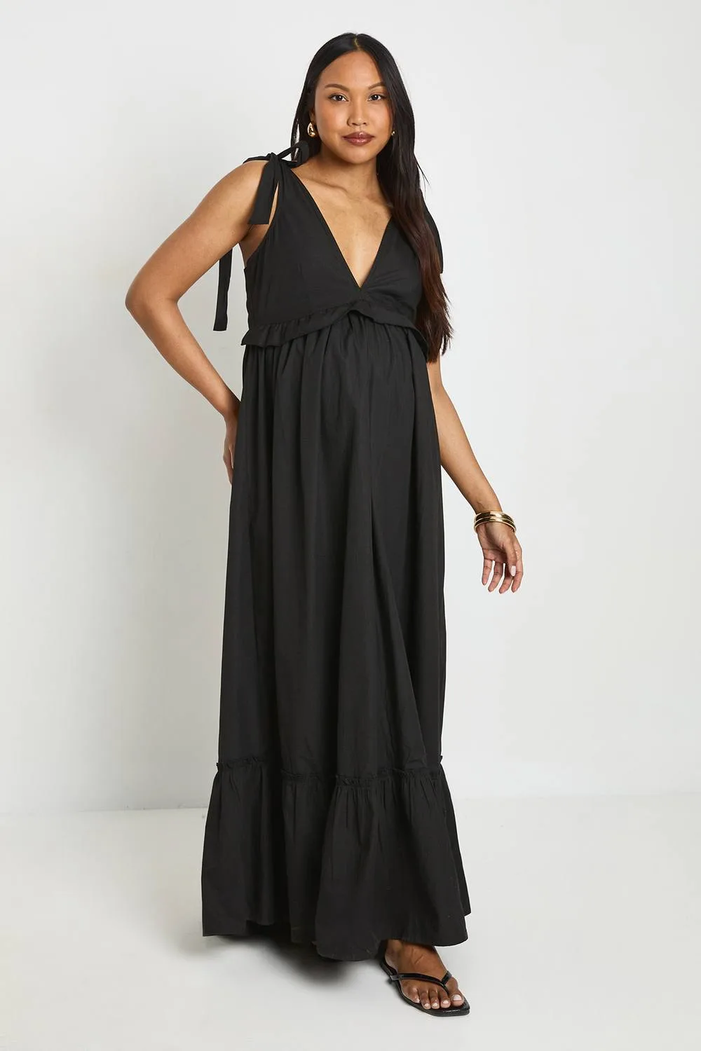 Maternity Bow Shoulder Maxi Dress by boohoo