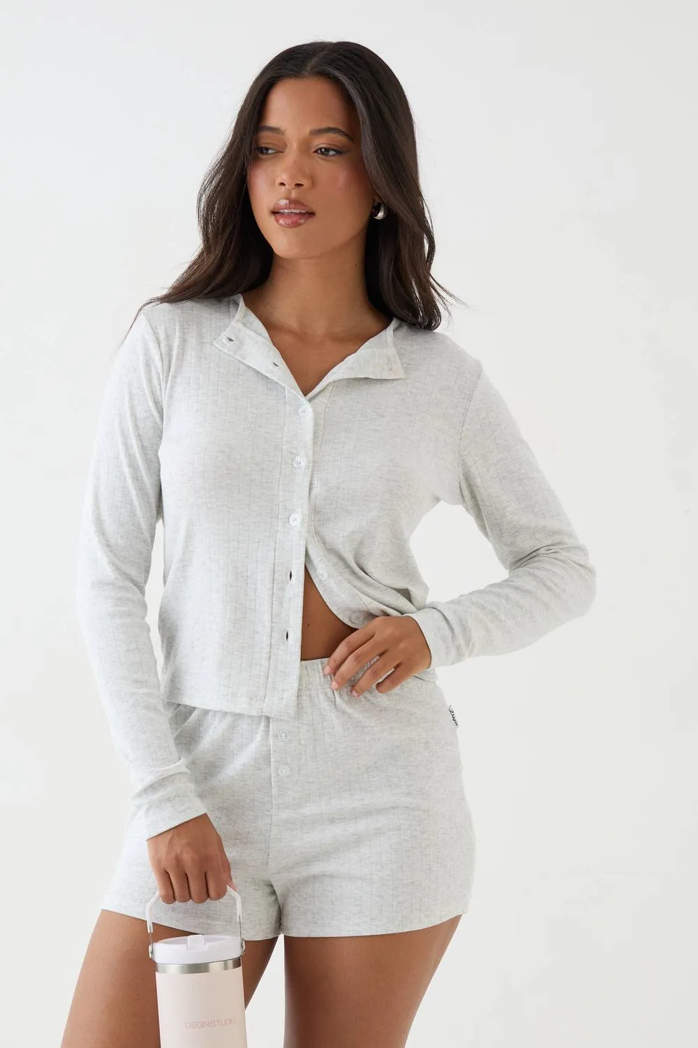 Pointelle Button Through Long Sleeve Top by DSGN Studio