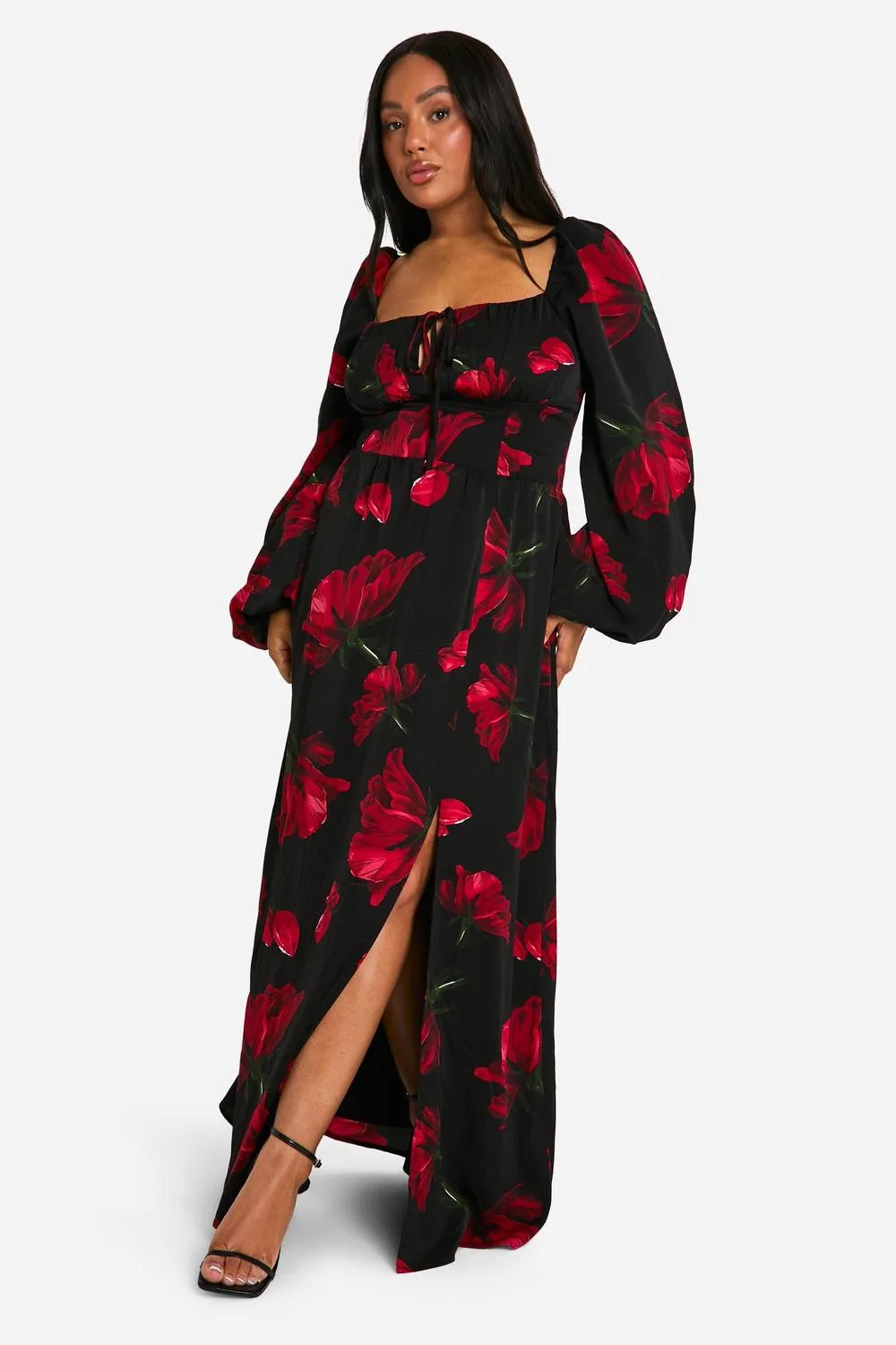 Ditsy Balloon Sleeve Milkmaid Maxi Dress by boohoo