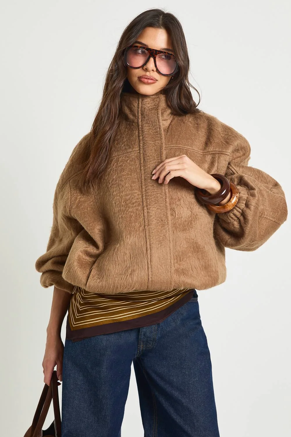 Textured Wool Look Bomber Jacket by boohoo