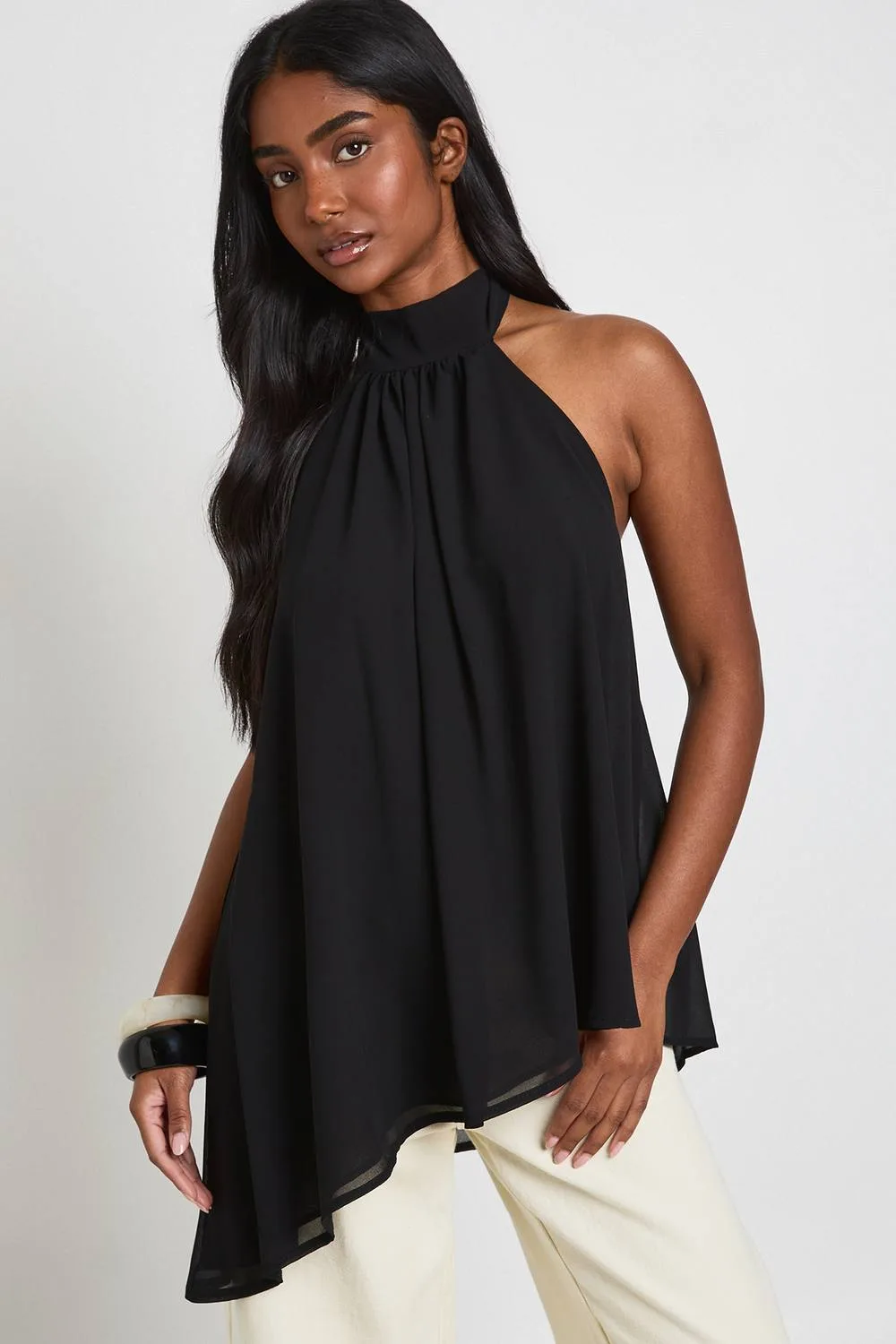 Chiffon Funnel Neck Volume Top by boohoo